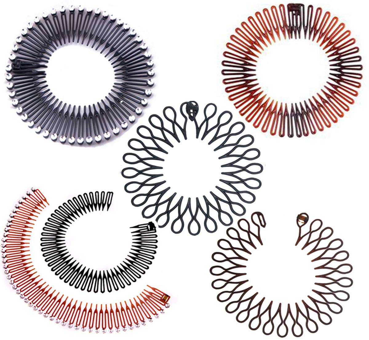 6PCS Stretchable Hair Combs Headband - Soft Flexible Hair Hoop with Teeth for Women - Perfect for Workouts, Yoga, Running & Everyday Styling