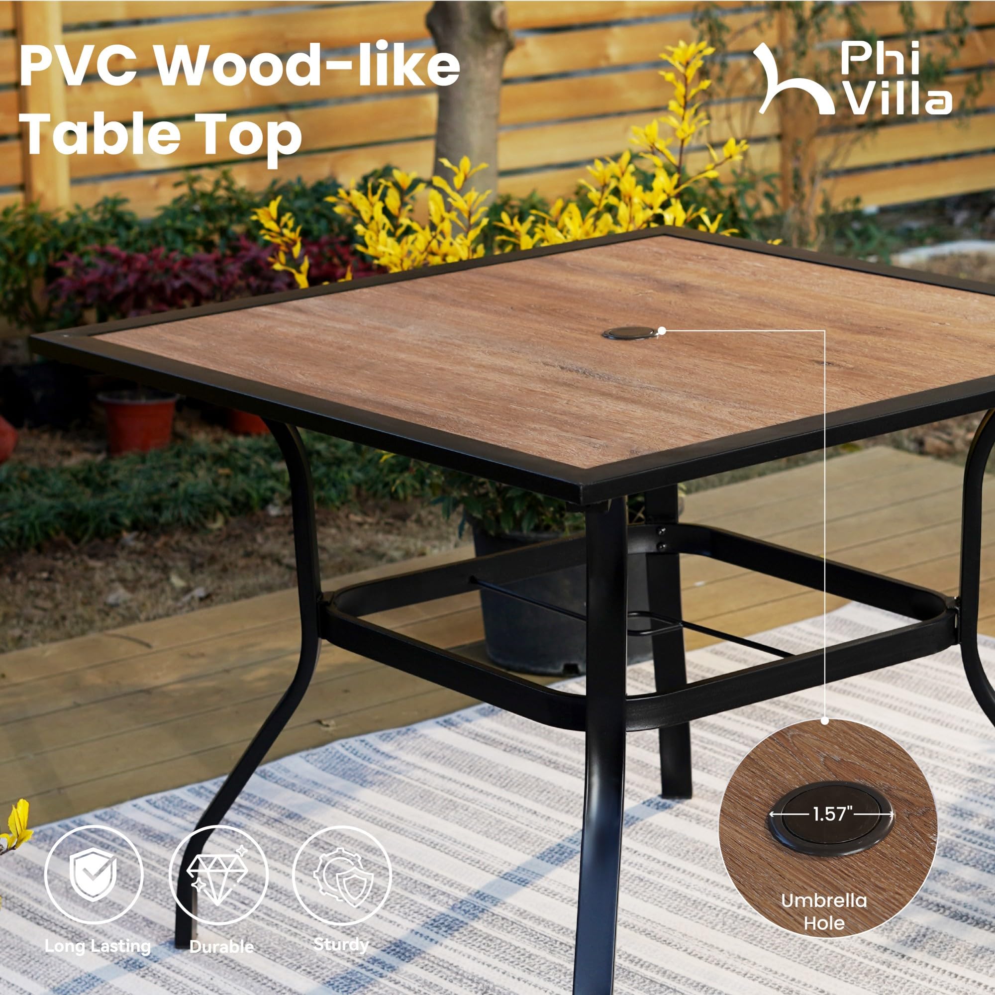 PHI VILLA 5-Piece Outdoor Patio Dining Set for 4 - Square Table & 4 Swivel Chairs (1.57
