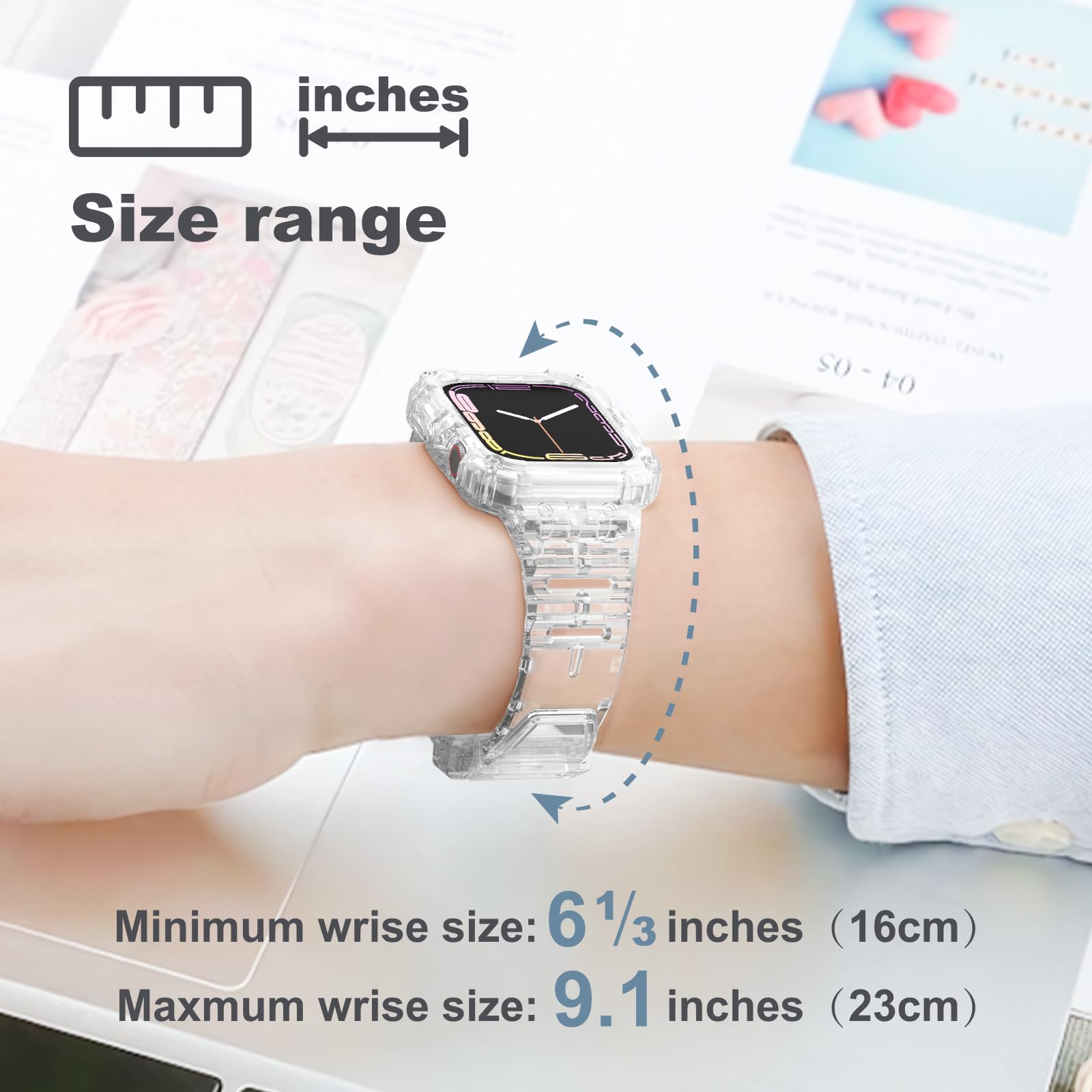 Clear Protective Case with Shockproof Strap for Apple Watch Series 8/7/6/5/4/3/2/1 - Compatible with 38mm 40mm 41mm 42mm 44mm 45mm iWatch Bands | Perfect for Gym, Running & Everyday Wear