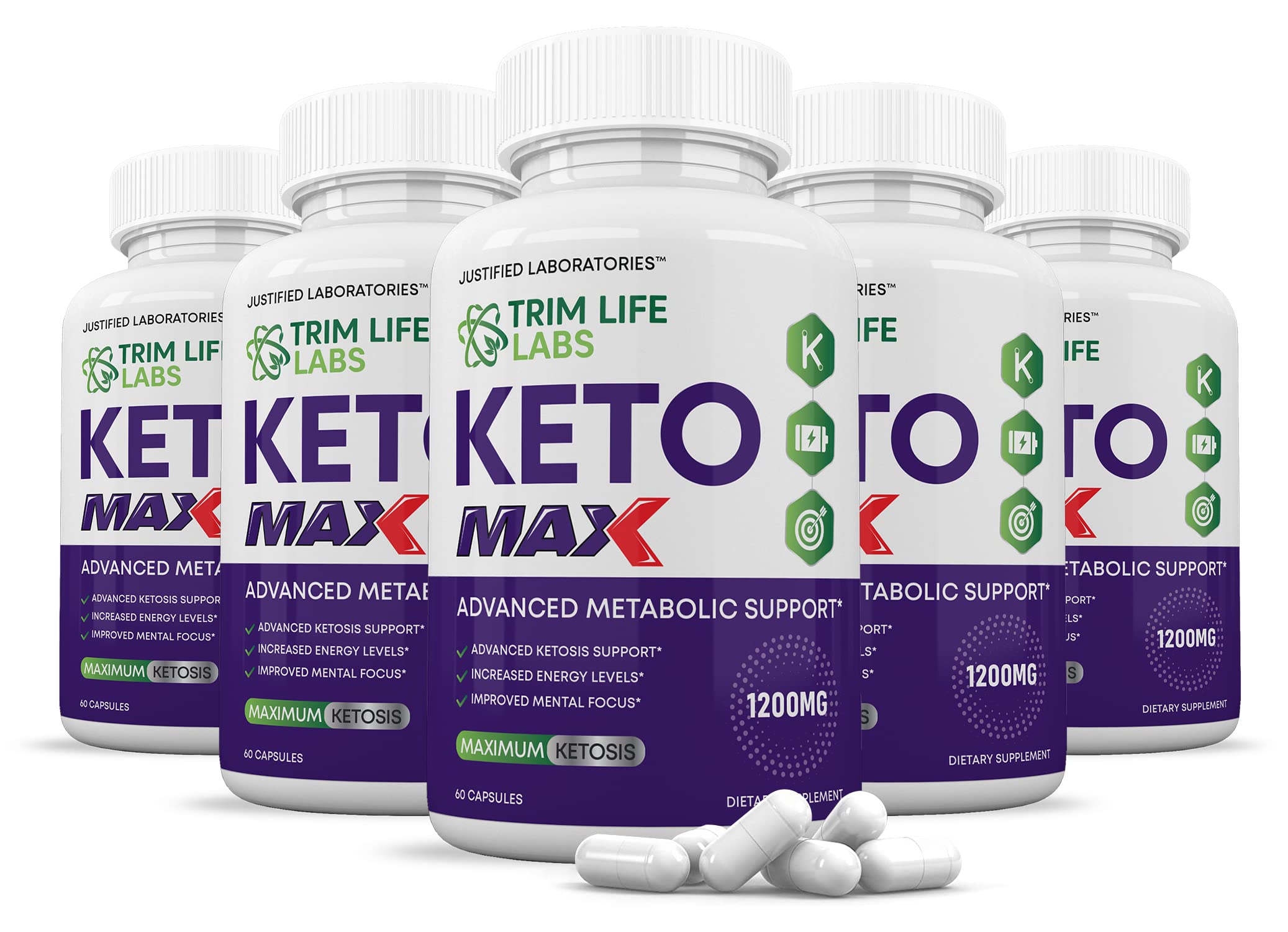 Trim Life Labs Keto Max 1200MG Pills (5 Pack) - 300 Capsules with Apple Cider Vinegar & goBHB | Strong Exogenous Ketones for Ketosis Support | Advanced Ketogenic Supplement for Men & Women | Perfect for Low-Carb Diet & Weight Management