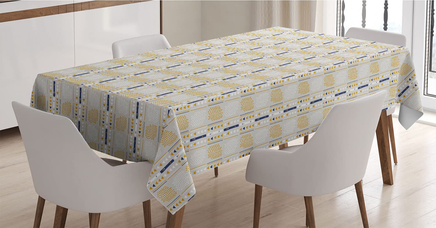 Ambesonne Yellow White Tablecloth, Abstract Geometric Design, 60