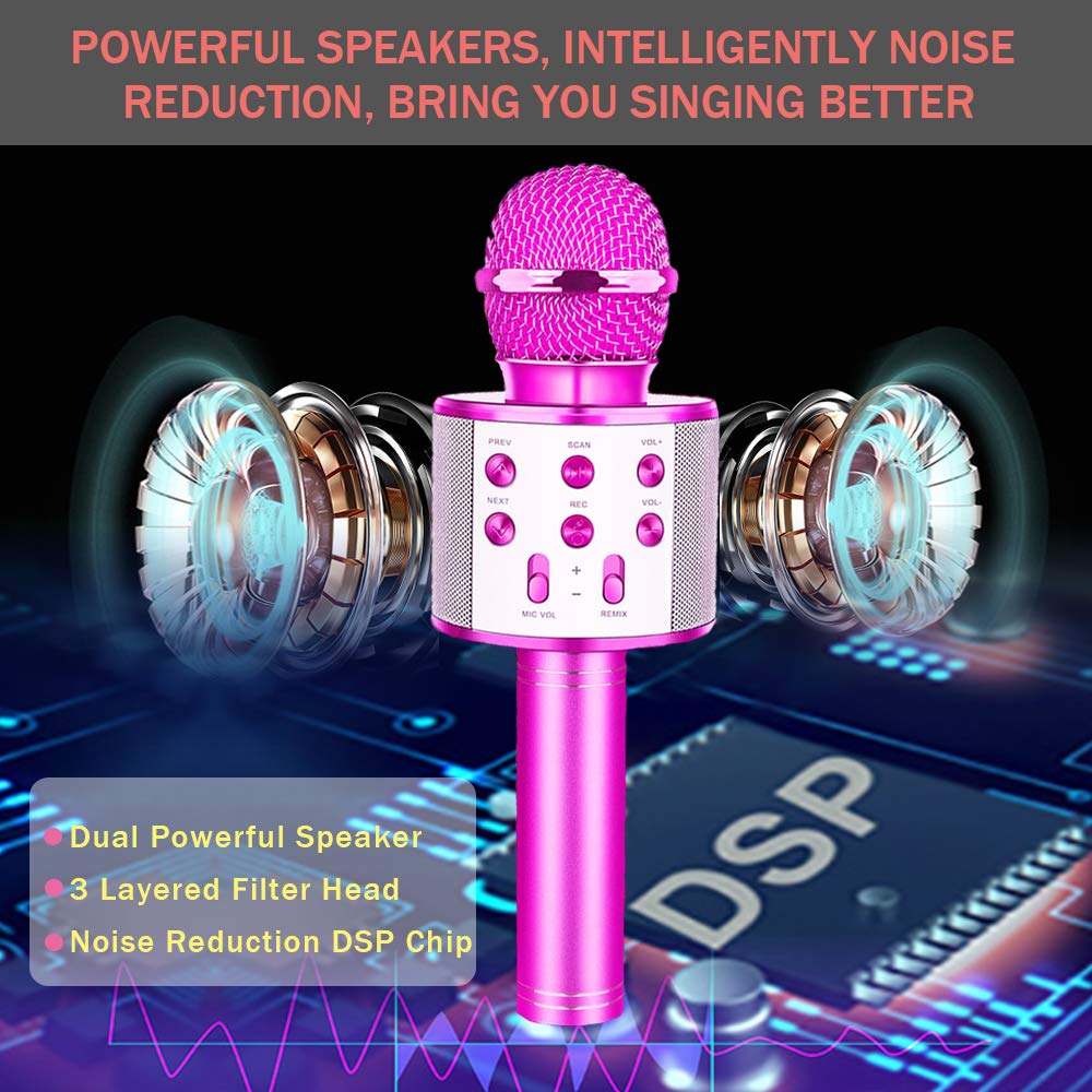 Bluetooth Karaoke Microphone for Kids - Wireless Portable Singing Mic with Echo Function, Built-in Speaker, Compatible with Android/iOS Smartphones (Purple) - Perfect for Home Parties, Birthday Gifts & Singing Practice