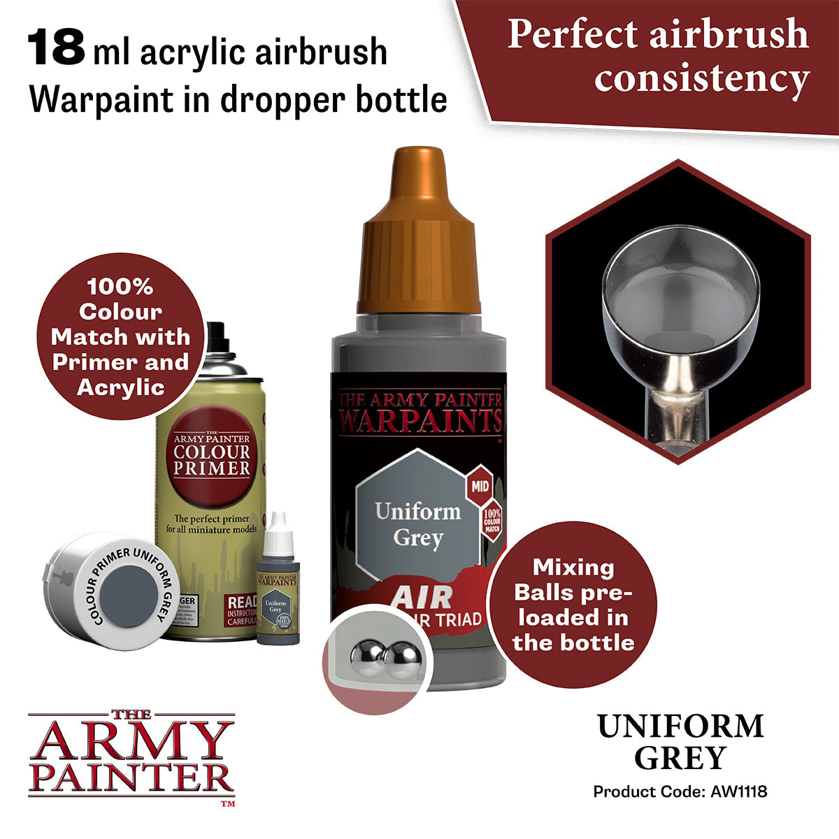 Warpaints Air Uniform Grey - Premium Matte Paint for Miniatures & Models - Perfect for War Gaming, Tabletop, and DIY Projects