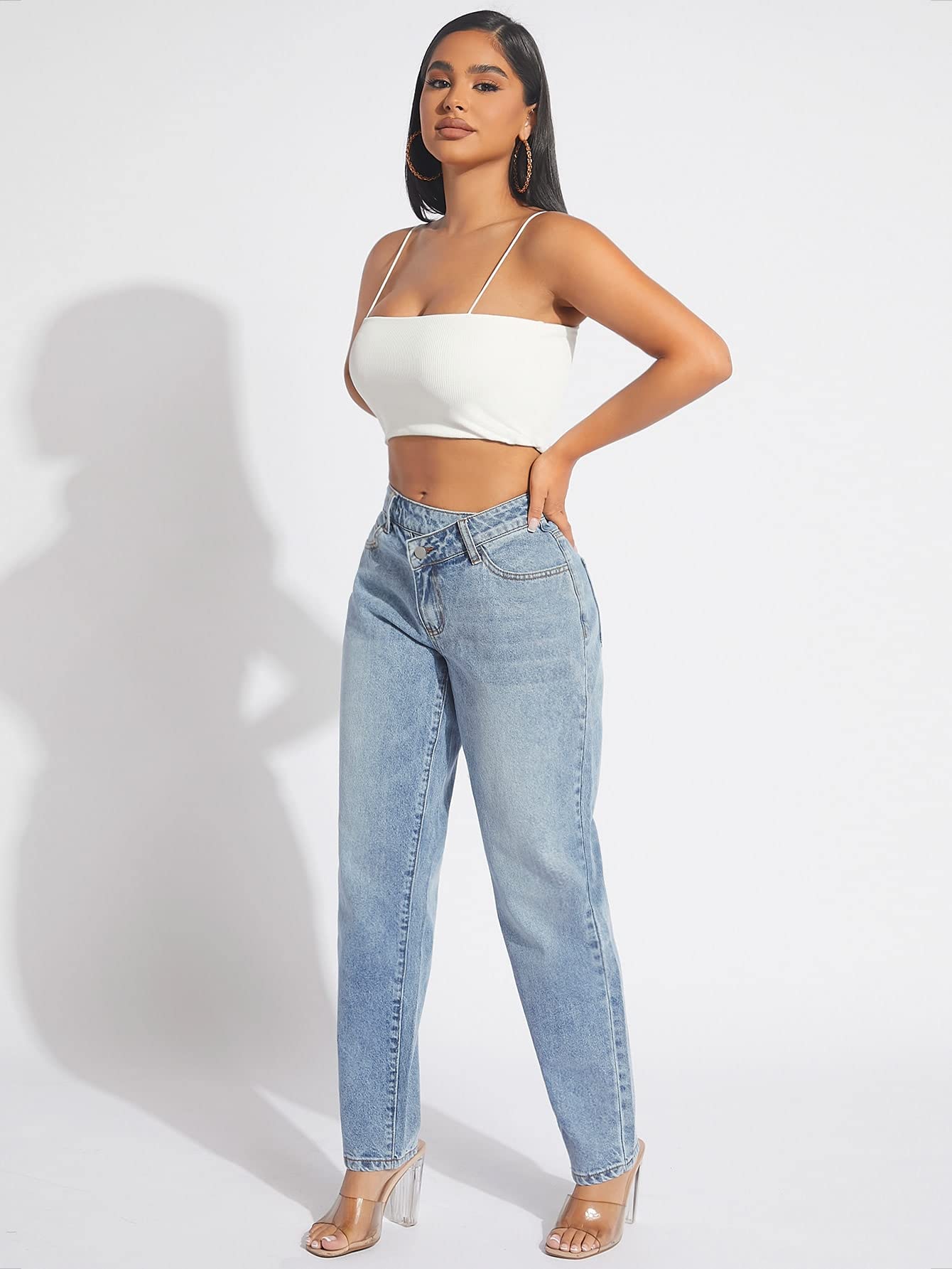 Verdusa Women's High Waist Stretch Denim Jeans with Zip Up - Comfortable Casual Long Pants for Everyday Wear, Work & Outings