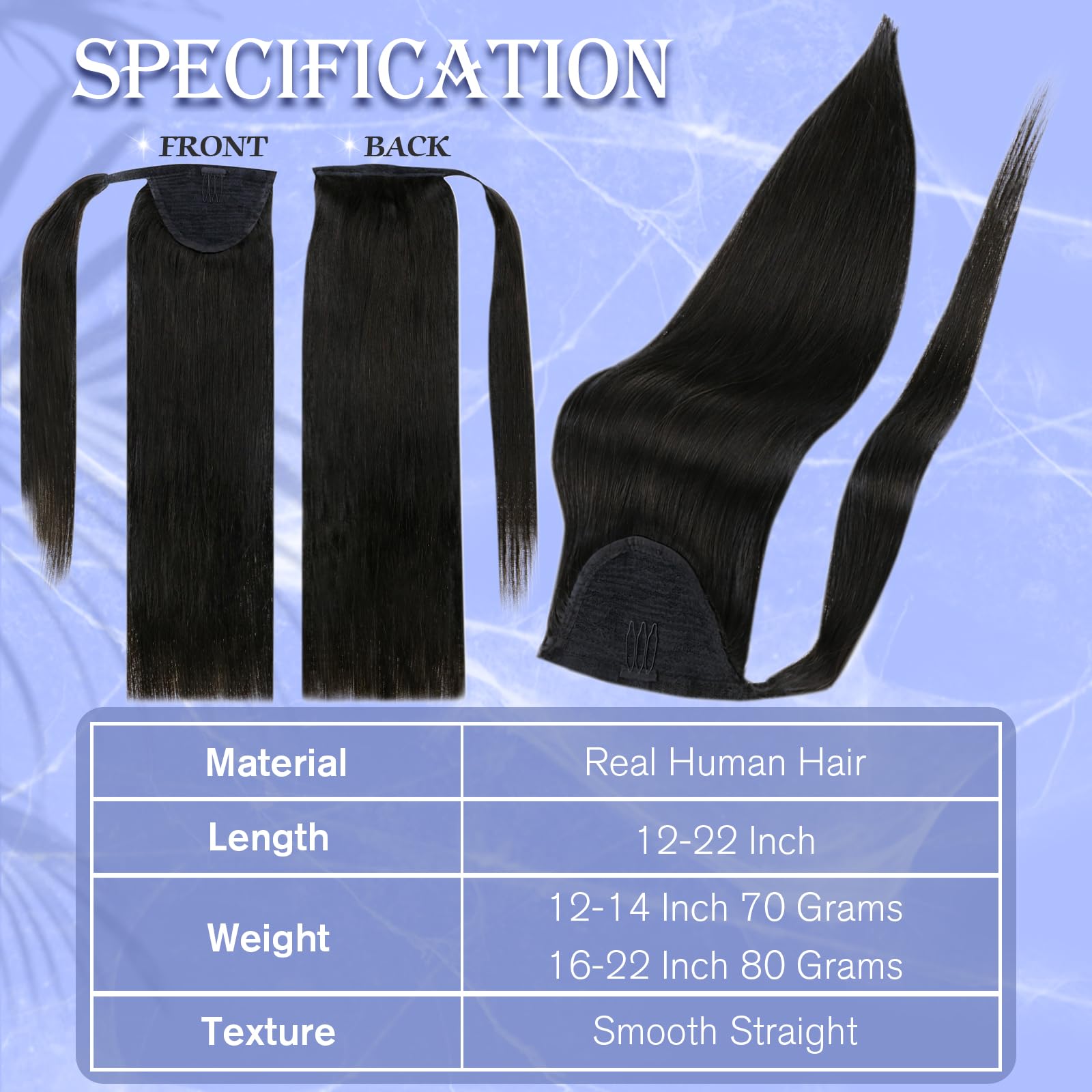 Full Shine Natural Human Hair Ponytail Extension - 22Inch 80G Off Black Straight Hair Wrap for Women | Perfect for Daily Styling, Parties & Special Occasions