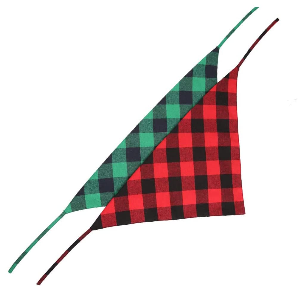 2 Pcs Christmas Dog Bandanas - Festive Pet Triangle Scarf Accessories with Red Green Black Plaid Pattern for Holiday Photos & Gifts