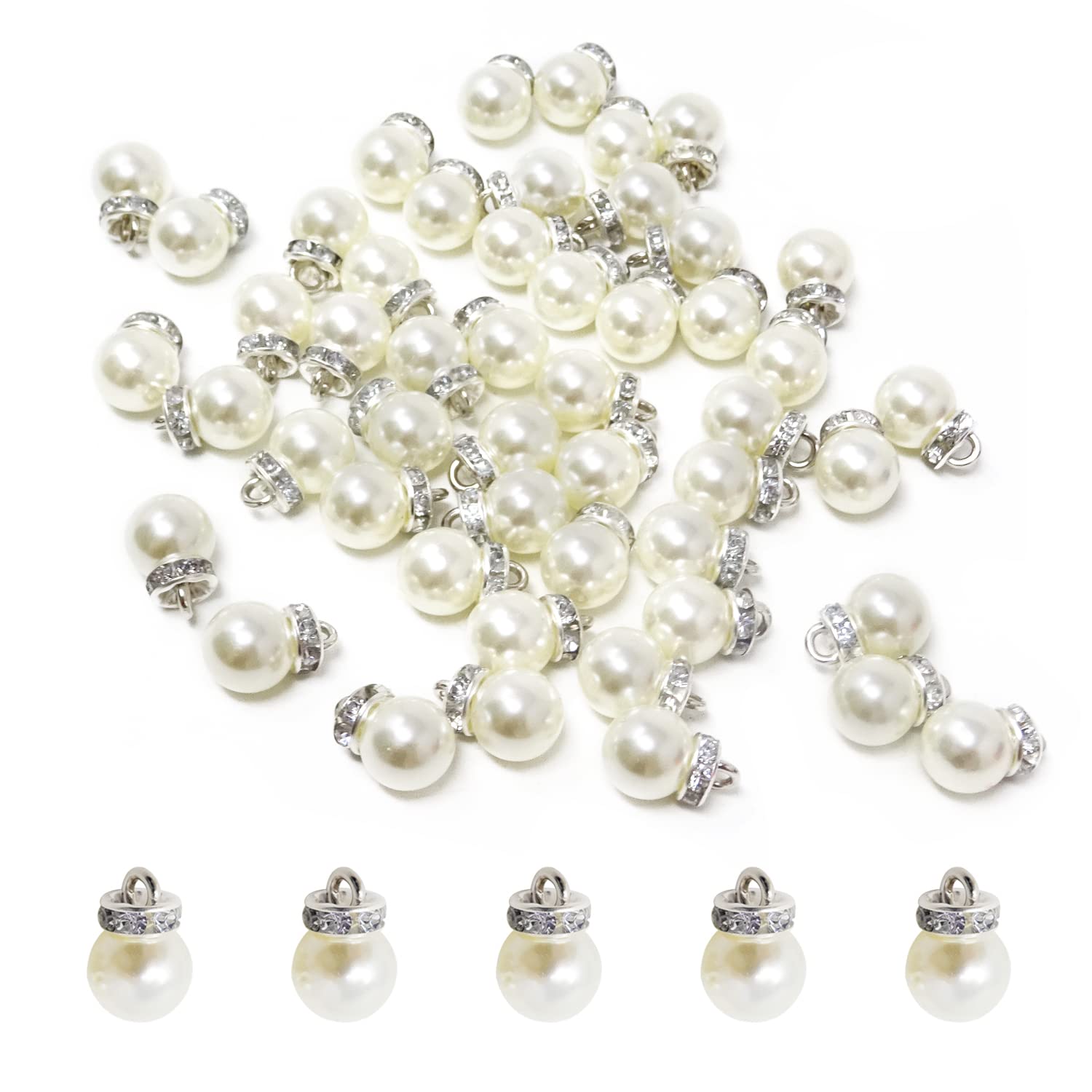 50PCS Fashion Pearl Charms with Rhinestones - DIY Jewelry Making Supplies for Necklaces, Bracelets & Crafts - Perfect for Gifts, Scrapbooking & Home Decor