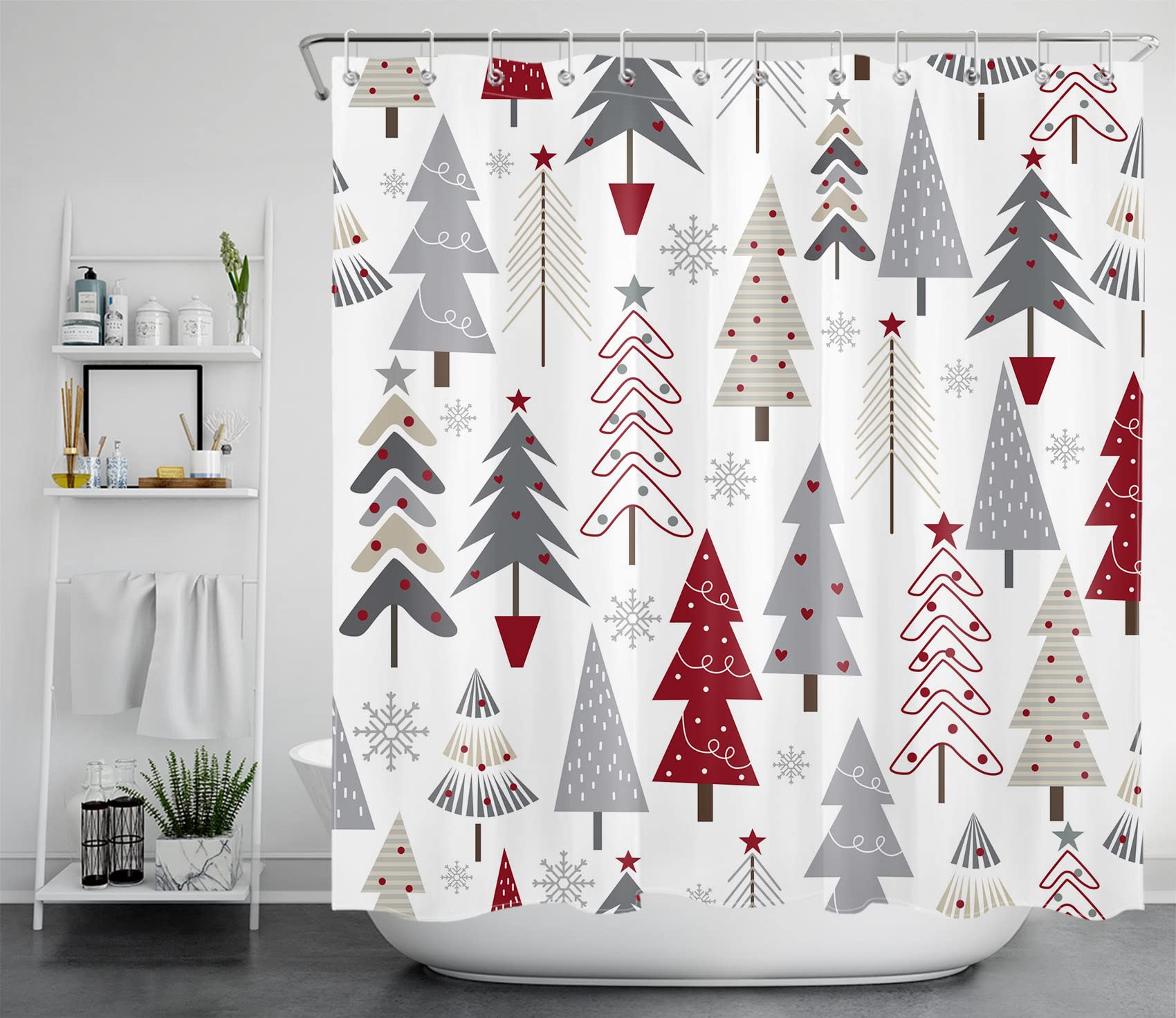 Merry Christmas Shower Curtain - Colorful Xmas Tree & Snowflake Design, Waterproof Polyester Fabric Bathroom Decor with Hooks (72x78 Inches) - Perfect for Holiday Bathroom Decorations and Winter Home Styling
