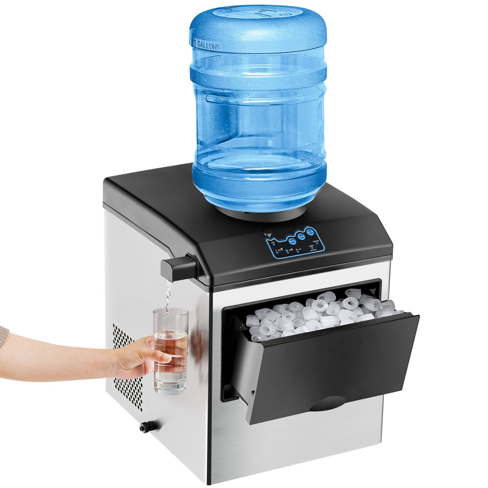 **PETSITE 2-in-1 Countertop Ice Maker & Water Dispenser – 48 LBS/Day, 3 Ice Cube Sizes, Fast 6-Minute Ice Making, Stainless Steel – Perfect for Home, Office, and Outdoor Use**