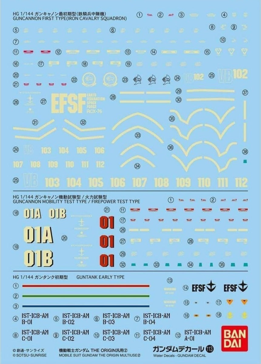 Bandai Gundam Water Slide Decals #113 for 1/144 HG Mobile Suit Gundam The Origin - Multiuse #2 Series MS Transfer Decals | Perfect for Model Kits, Customization & Collectibles