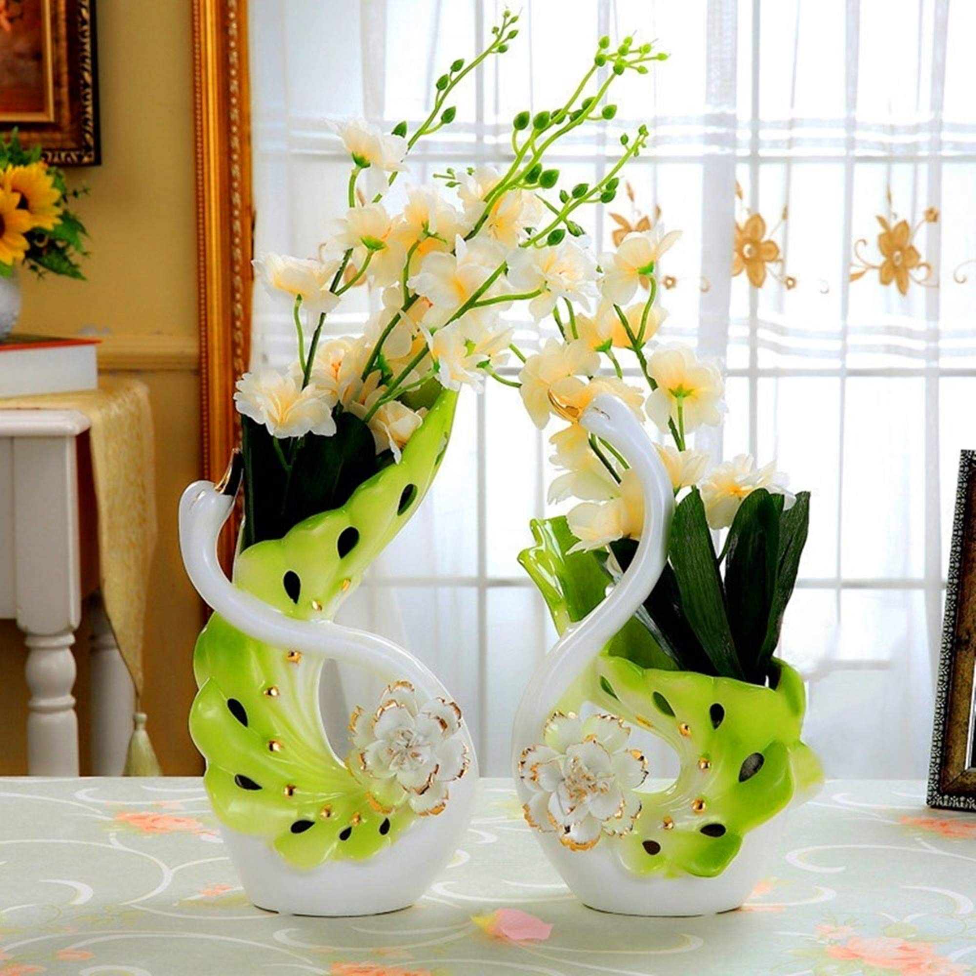 Elegant Swan Shaped Porcelain Vases - Handcrafted Ceramic Vase Set for Home Decor, Living Room Centerpiece, Wedding Gift Idea - Perfect for Dining Table, Mantel, and Luxury Interior Design