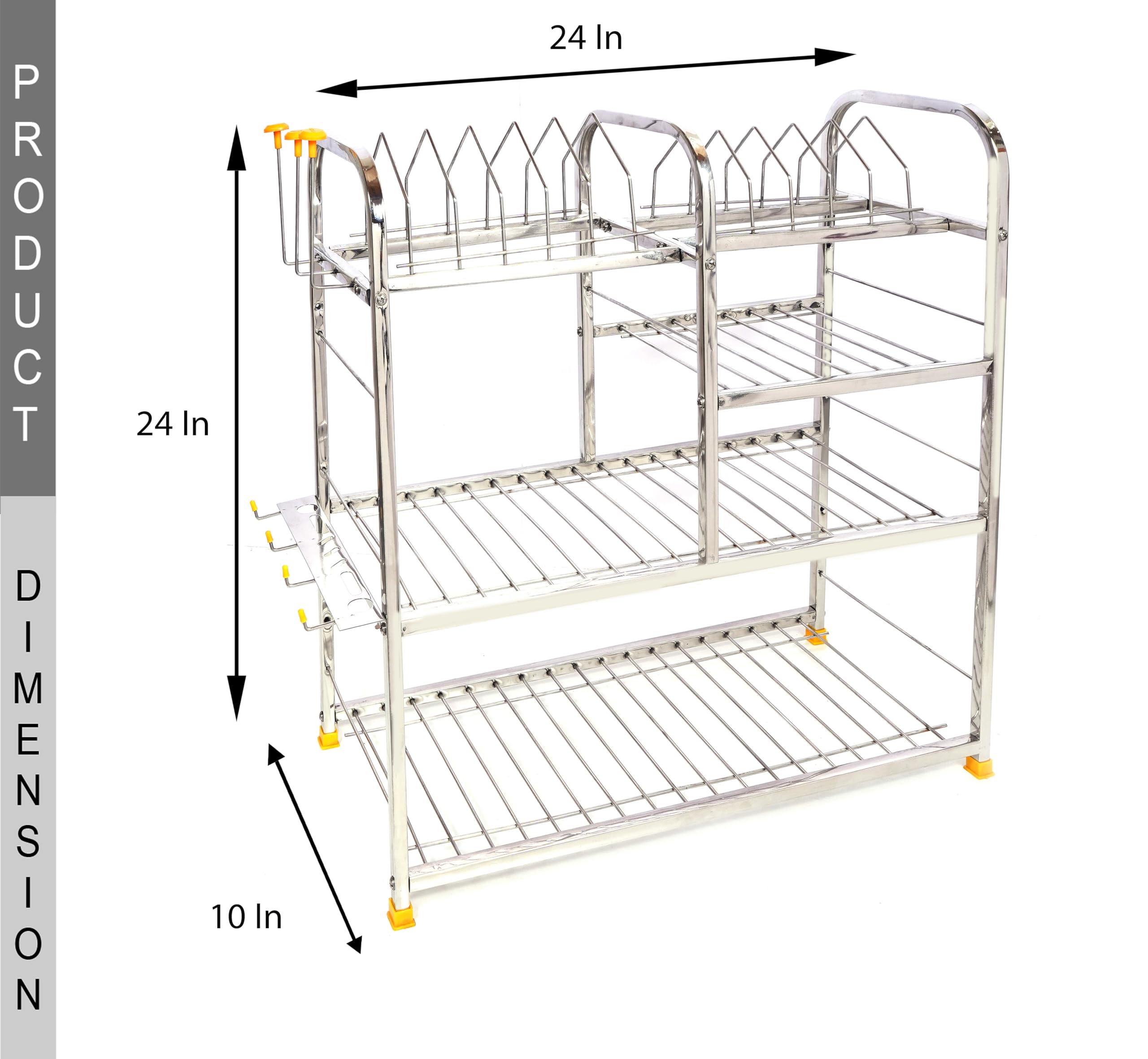 NAVUM ROSHANI Stainless Steel Wall Mount Kitchen Racks | Dish Rack with Cutlery Holder & Plate Stand | Modular Kitchen Organizer | 24 X 24 Inch Corner Shelf (4.5kg) for Small Spaces & Apartment Kitchens