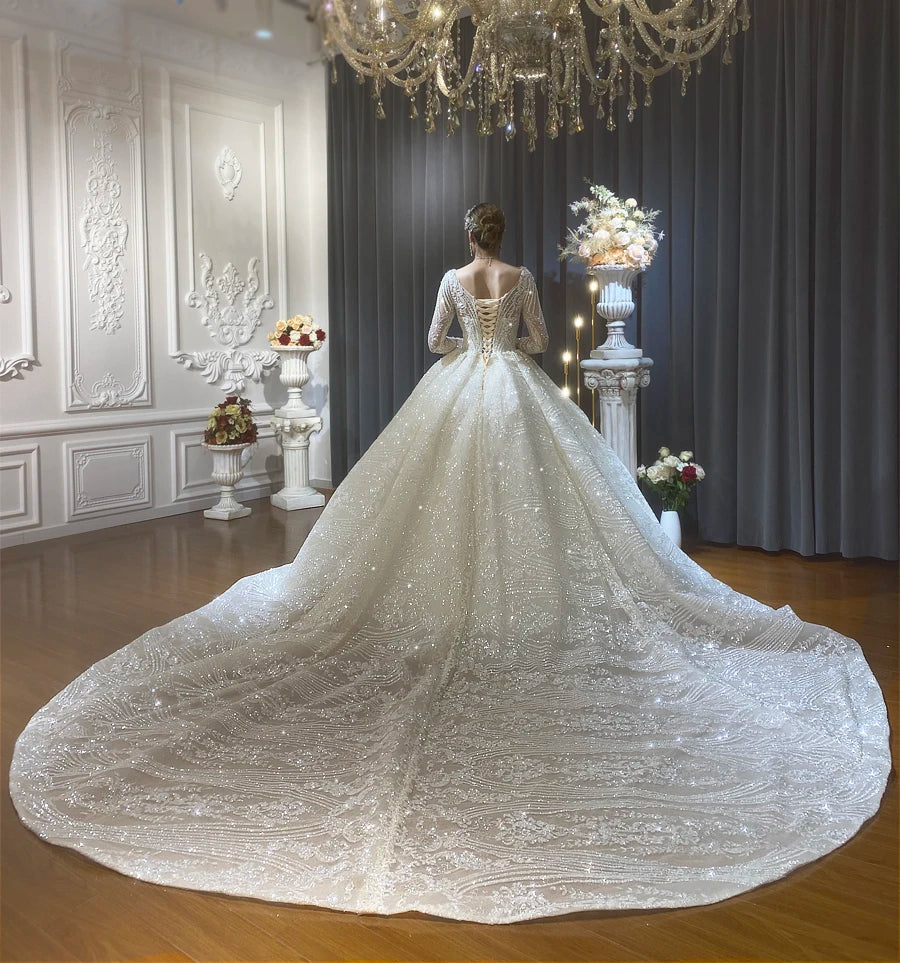 Elegant Luxury Wedding Dress with Flowing Long Train - Perfect for Bridal Ceremonies, Formal Events & Romantic Photos