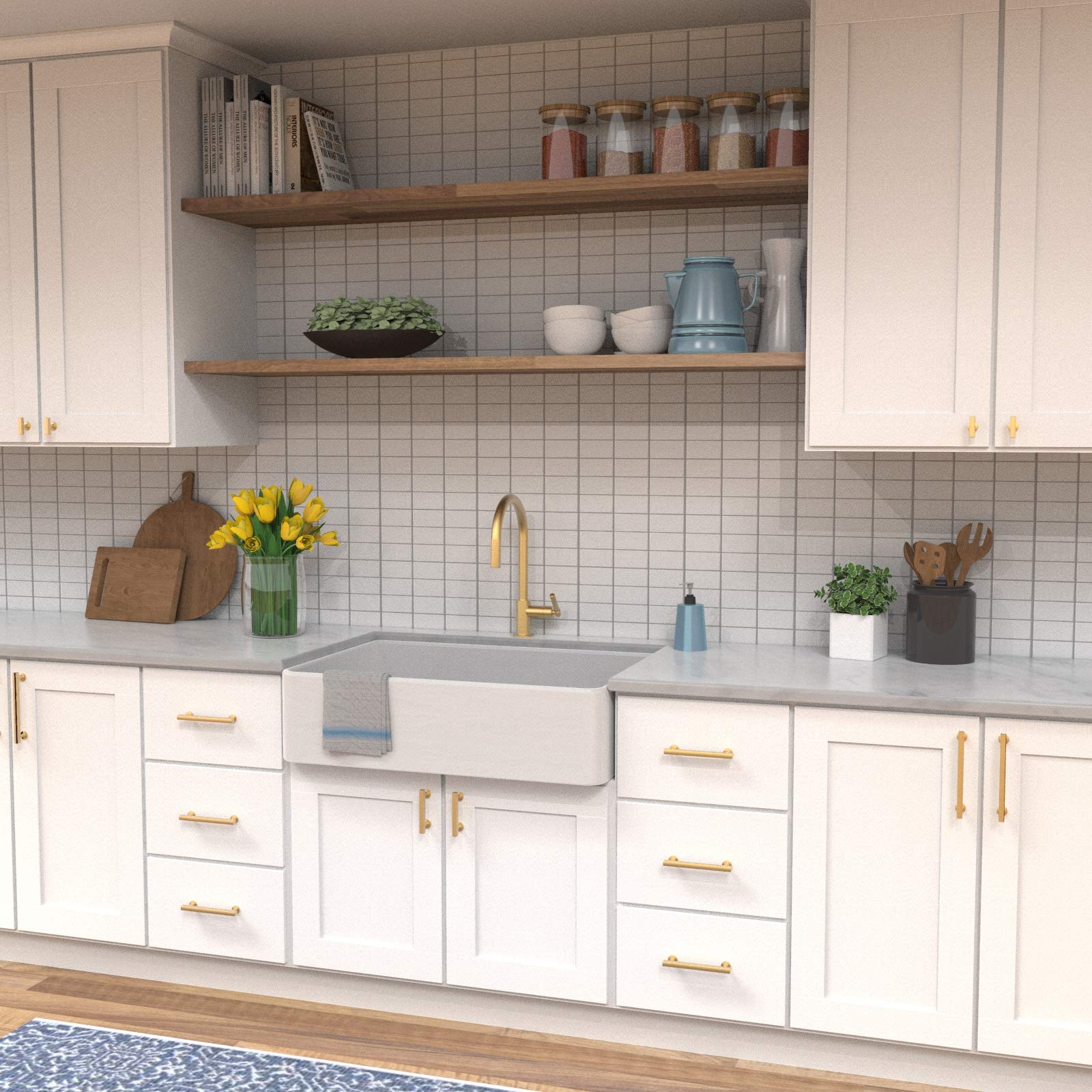 Premium Hickory Hardware 1-Pack Solid Core Kitchen Cabinet Pulls - Luxury Brushed Golden Brass Handles for Cabinets, Doors & Dressers - 3