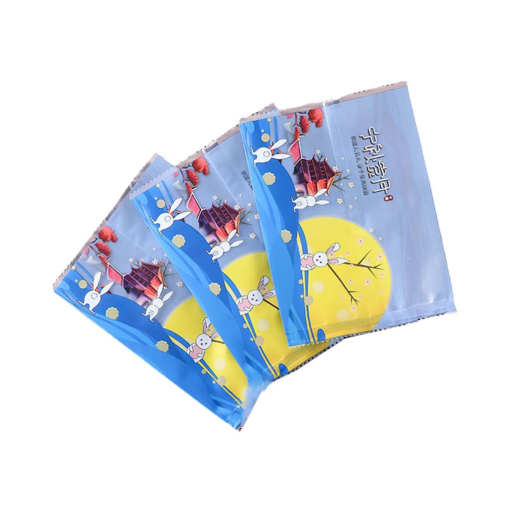 100Pcs Mooncake Packaging Bags with Moon Tower Rabbit Print - Medium Size Heat Seal Candy Containers & Gift Bags for Mid-Autumn Festival, Parties, and Holiday Gifting