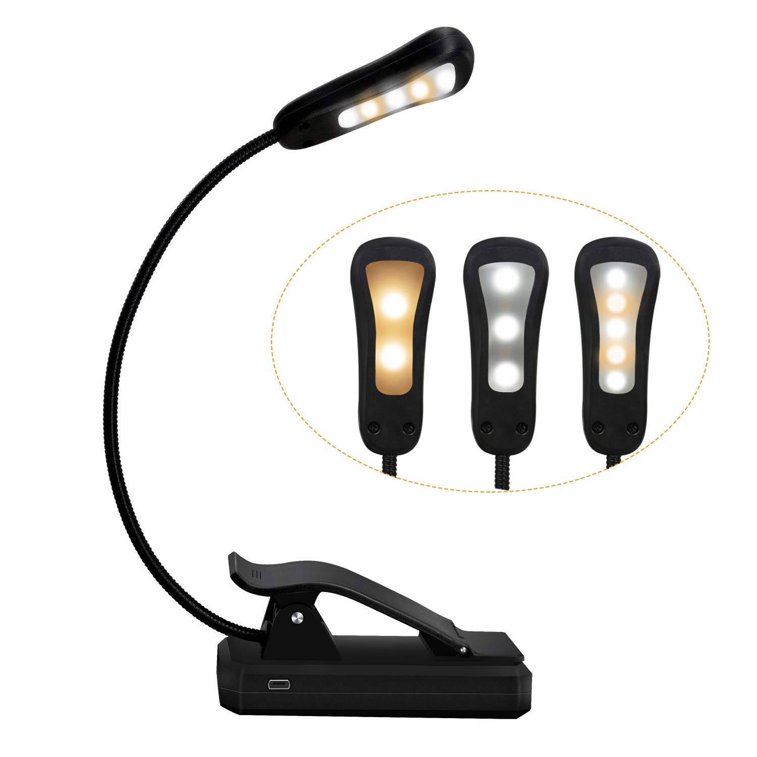 Rechargeable LED Book Light with 3 Color Modes & 9 Brightness Levels - Clip-on Reading Light for Bed, Sofa, Office & Travel - Perfect Night Reading Light for Kids & Adults, Music Stand Light, USB-Powered Reading Lamp