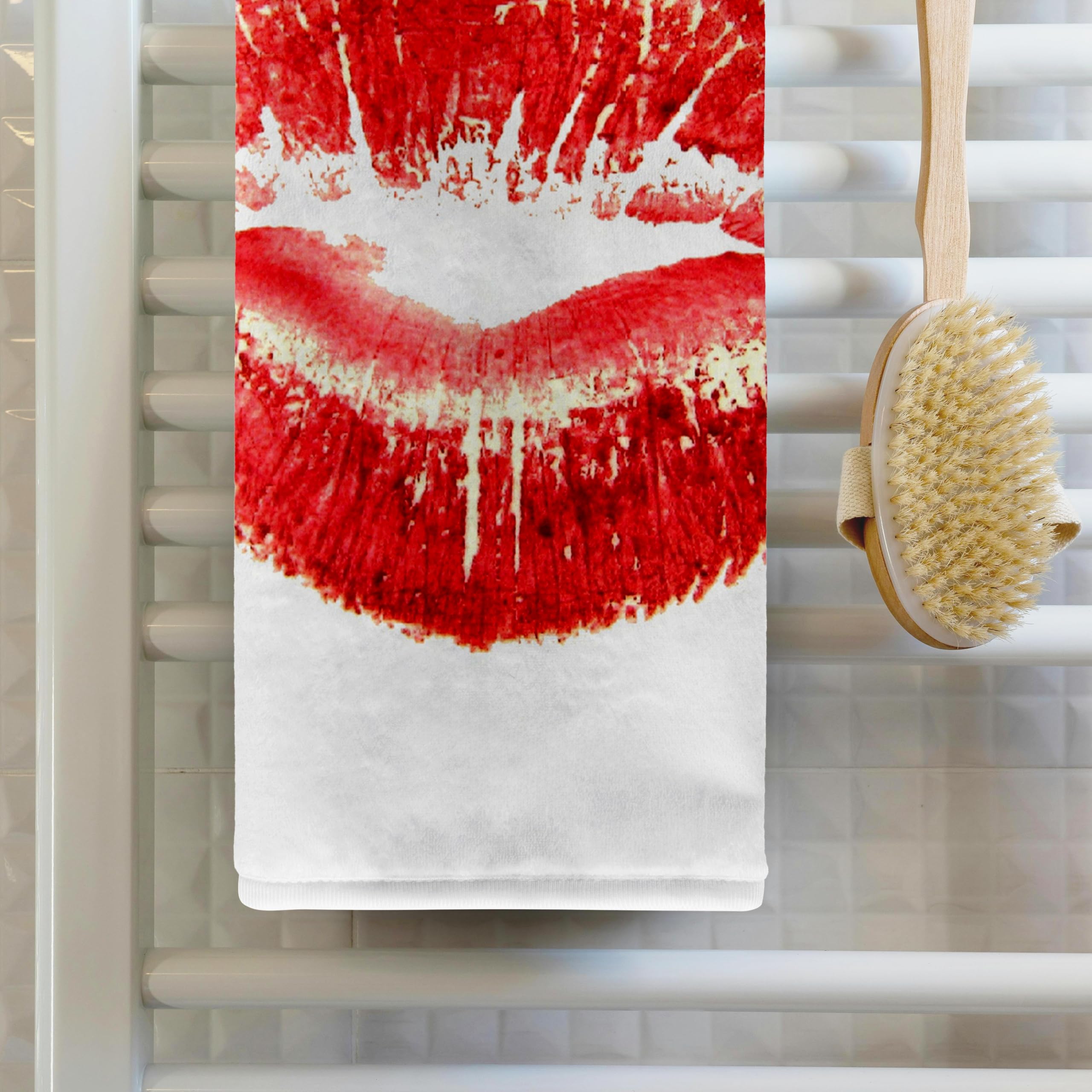 3D Rose Red Lips Bath Towel - 15