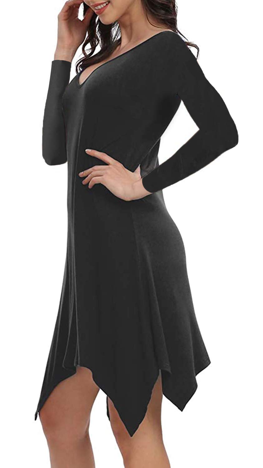 Women's Long Sleeve V-Neck Flowy Tunic Dress - Casual Loose Fit for Everyday Wear, Office & Date Nights
