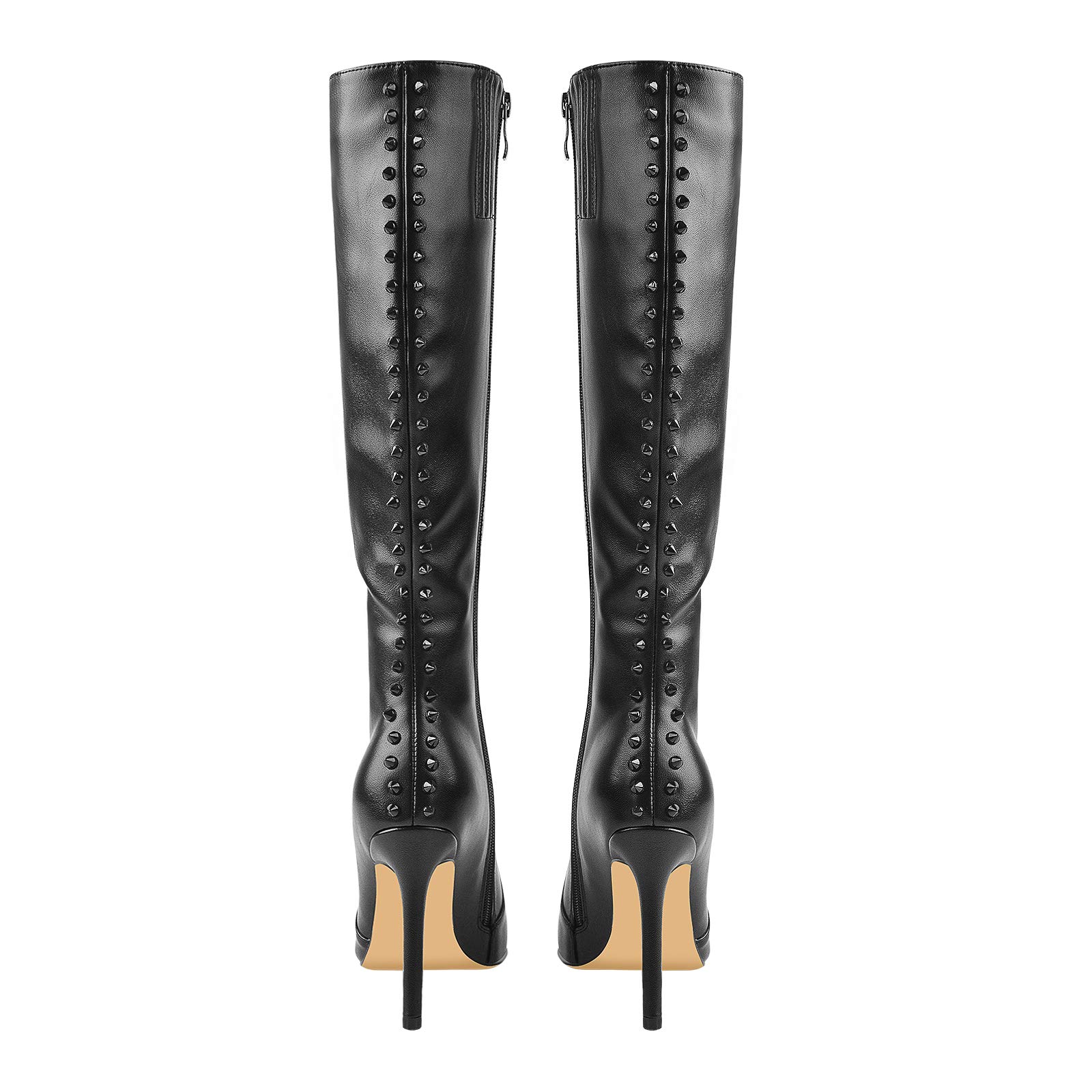 Only Maker Women's Knee High Boots with Zippers - Stiletto Heel Pointed Toe Sexy Booties for Party, Night Out & Fashion