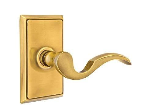 Emtek Passage Set with Rectangular Rosette & Cortina Lever - Right Hand, French Antique Finish for Interior Doors - Perfect for Bedrooms, Bathrooms, and Closets