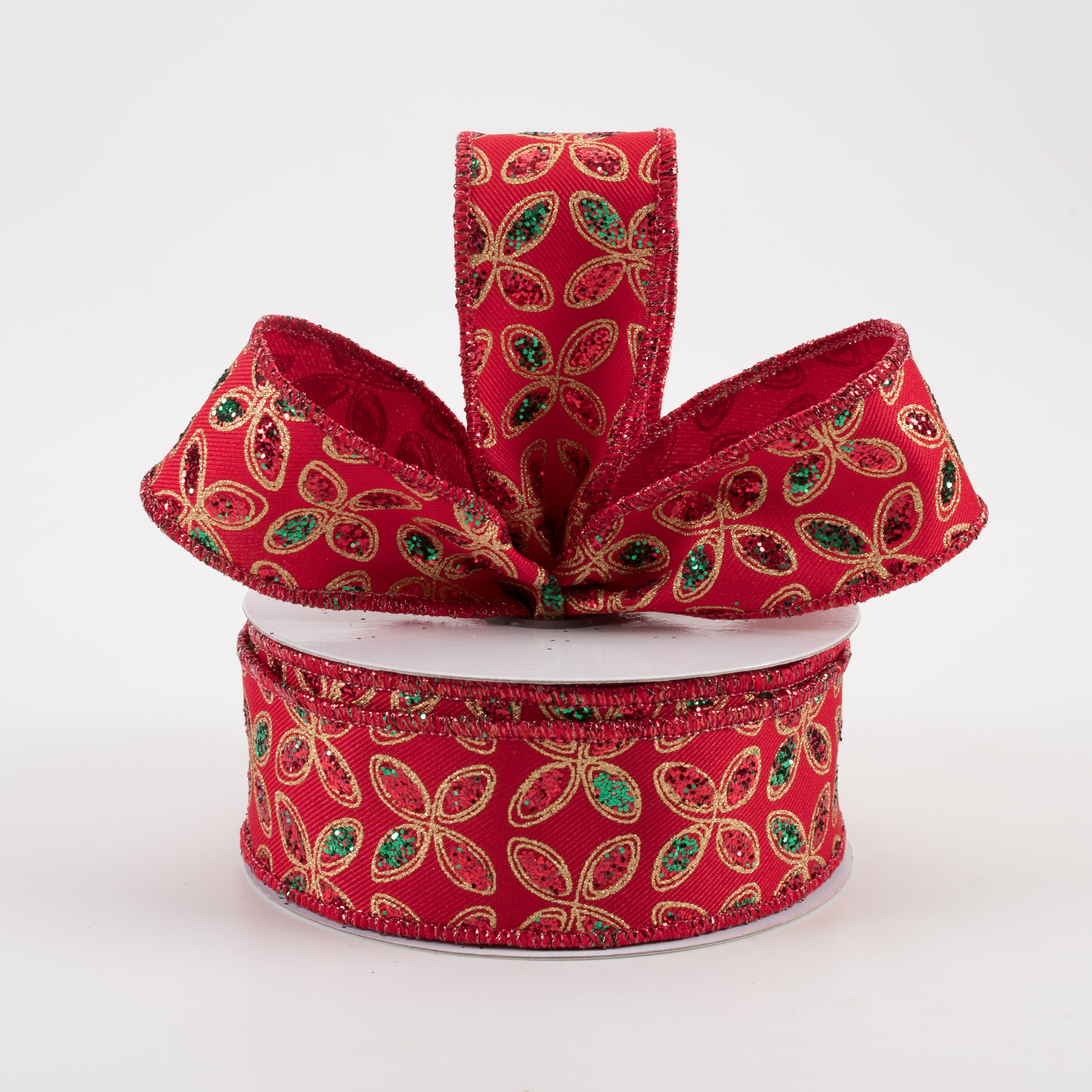 1.5 Inch Quatrefoil Petals Ribbon - Red, Emerald, Gold (10 Yards) for Gift Wrapping, Wedding Decor, DIY Crafts & Scrapbooking
