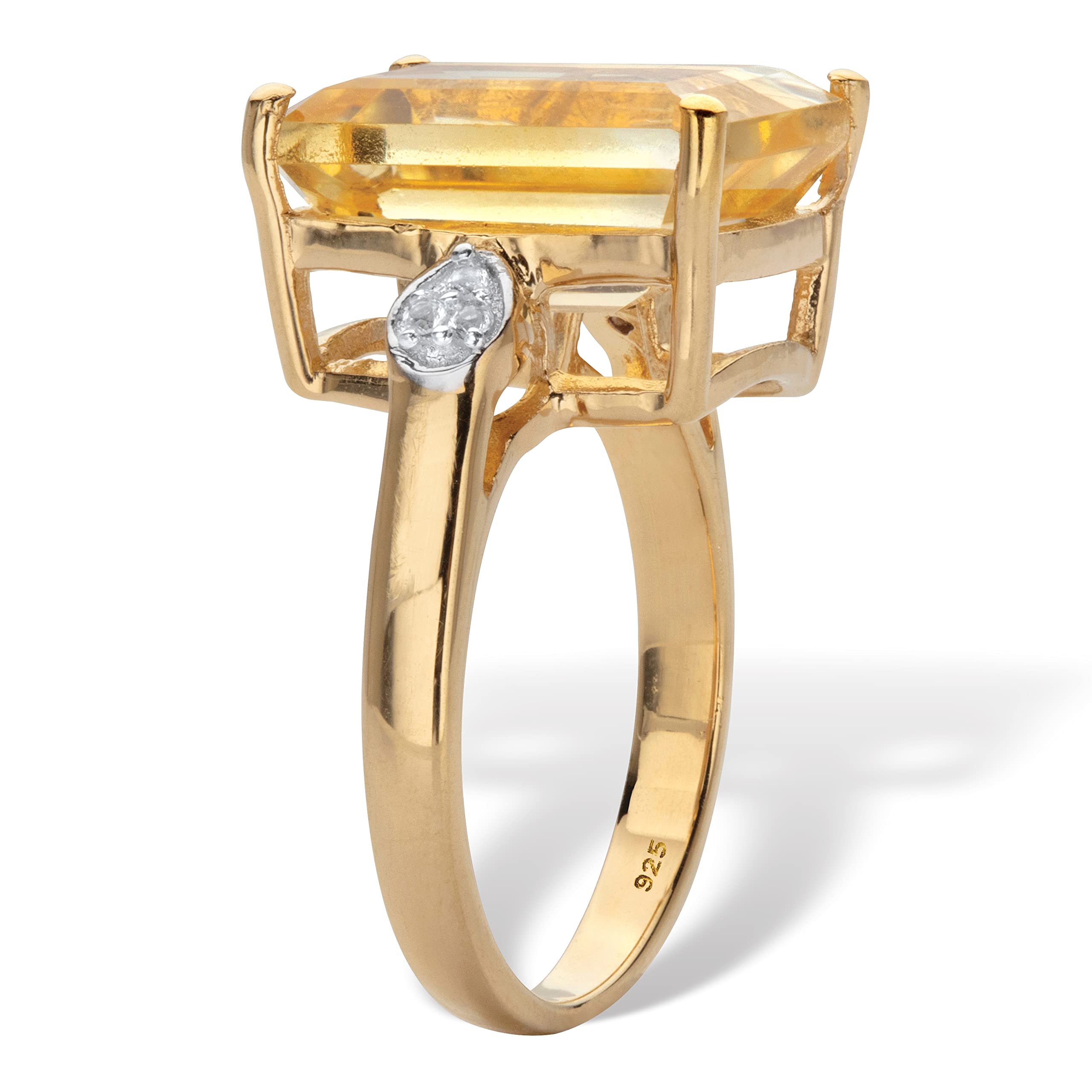 Yellow Gold Citrine & Topaz Ring - Emerald Cut Sterling Silver Jewelry for Women