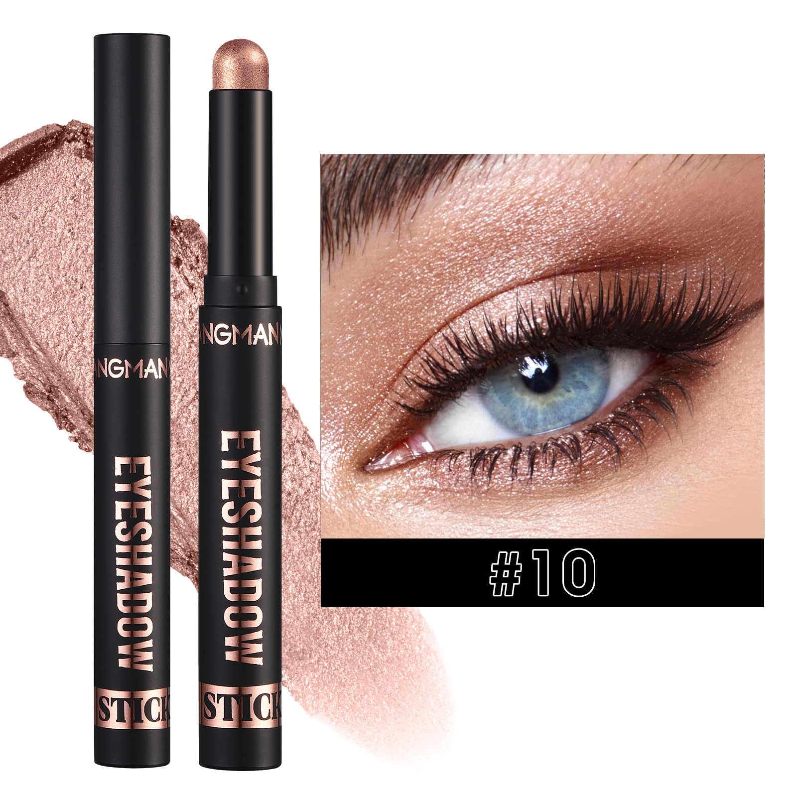 Long Lasting Glitter Matte Eyeshadow Stick - Smoky Nude Eye Makeup Quick-Drying & Smooth (Shade 10#) | Perfect for Day to Night Looks, Parties & Special Occasions