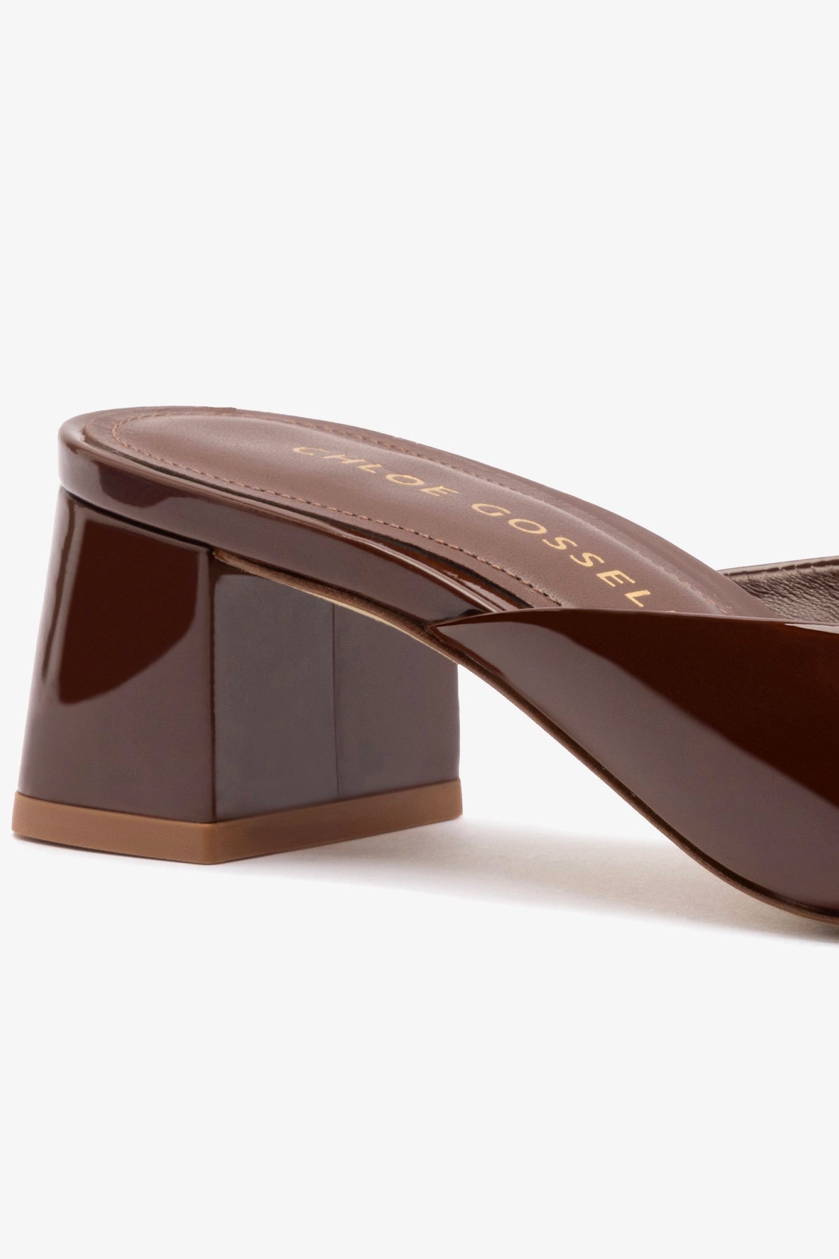 Chloe Gosselin by Larroudé Anah Mule - Brown Patent Leather Women's Shoes for Casual & Office Wear
