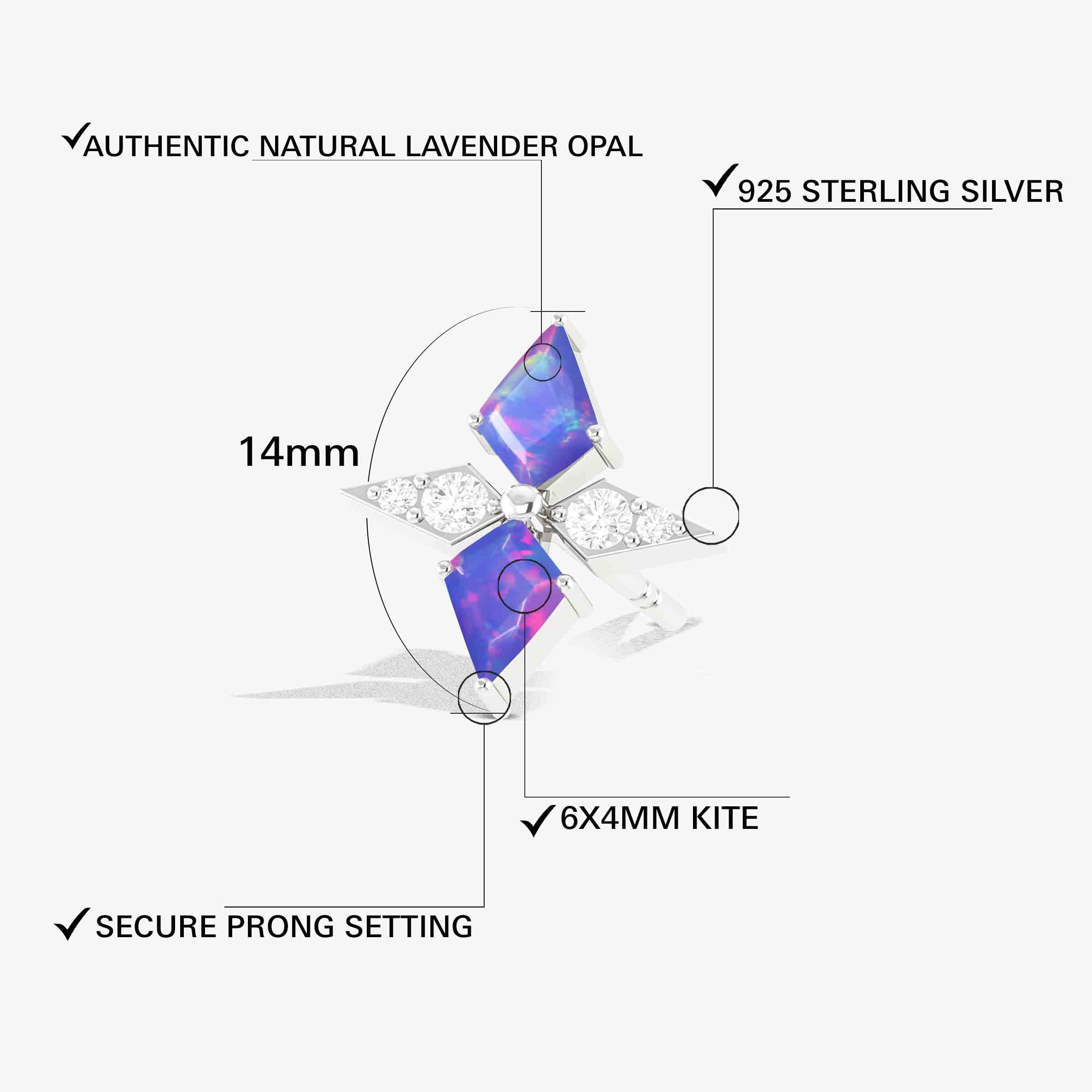 Lavender Opal Dual Kite Gemstone Floral Stud Earrings for Women | Dainty Bohemian Jewelry | Perfect for Weddings, Date Nights & Everyday Wear