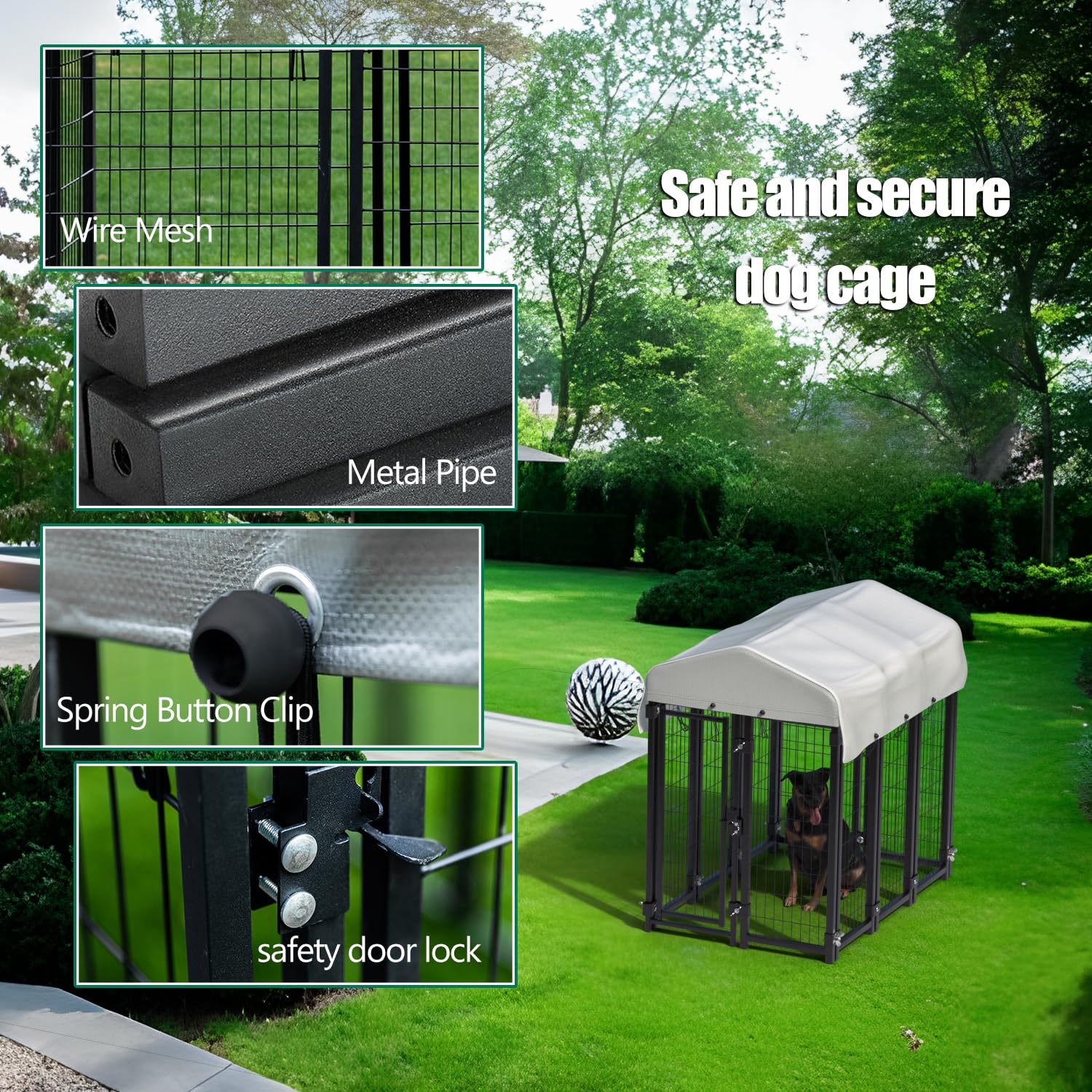 Heavy Duty 10-Panel Large Dog Kennel with Roof - 5'x2.7'x4.7' Outdoor/Indoor Dog Playpen for Small, Medium & Large Dogs - Durable Pet Enclosure for Backyard, House & Yard Fencing - Perfect for Training, Playtime & Secure Outdoor Shelter