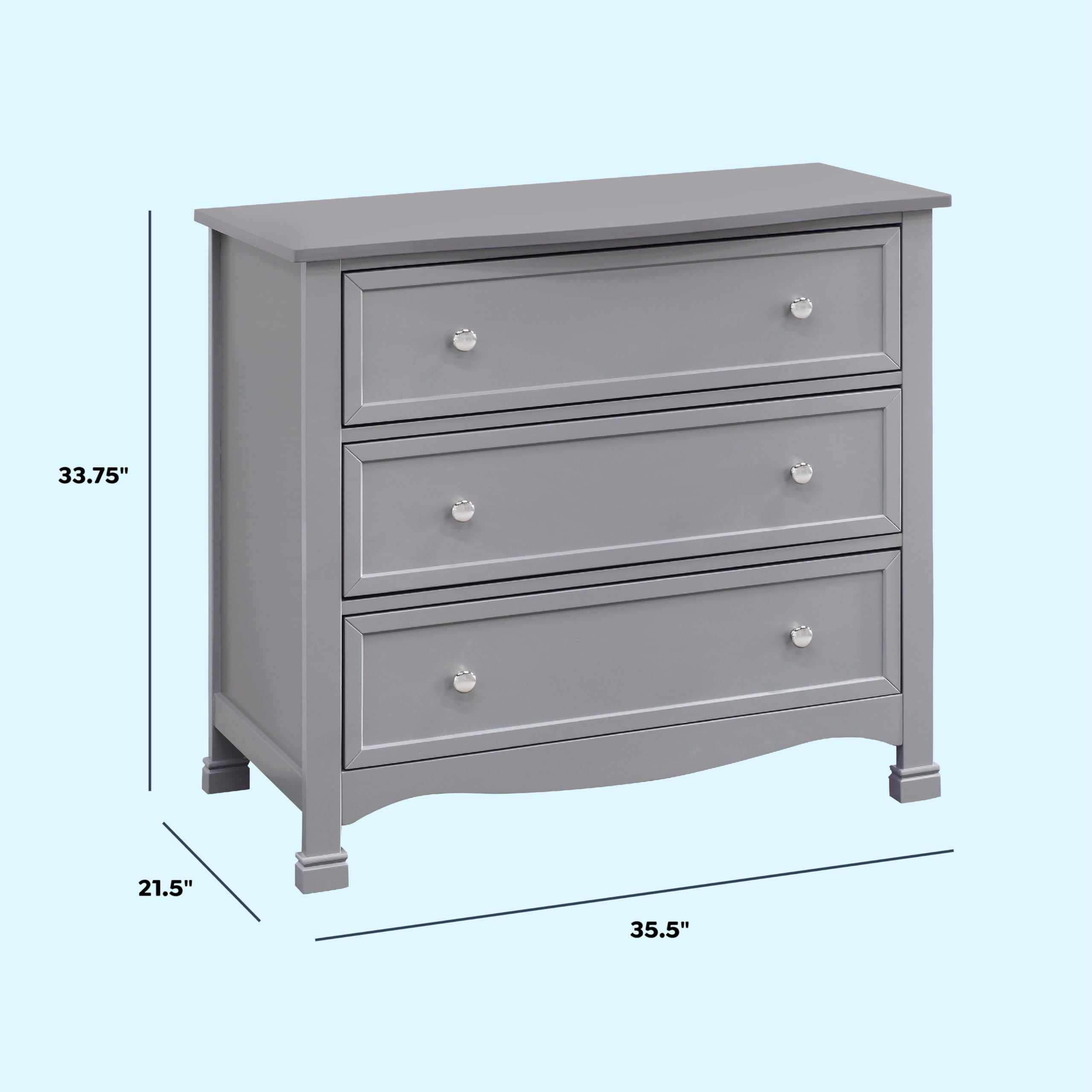 DaVinci Kalani 3-Drawer Grey Dresser for Nursery & Kids Room - Modern Baby Furniture with Ample Storage Space