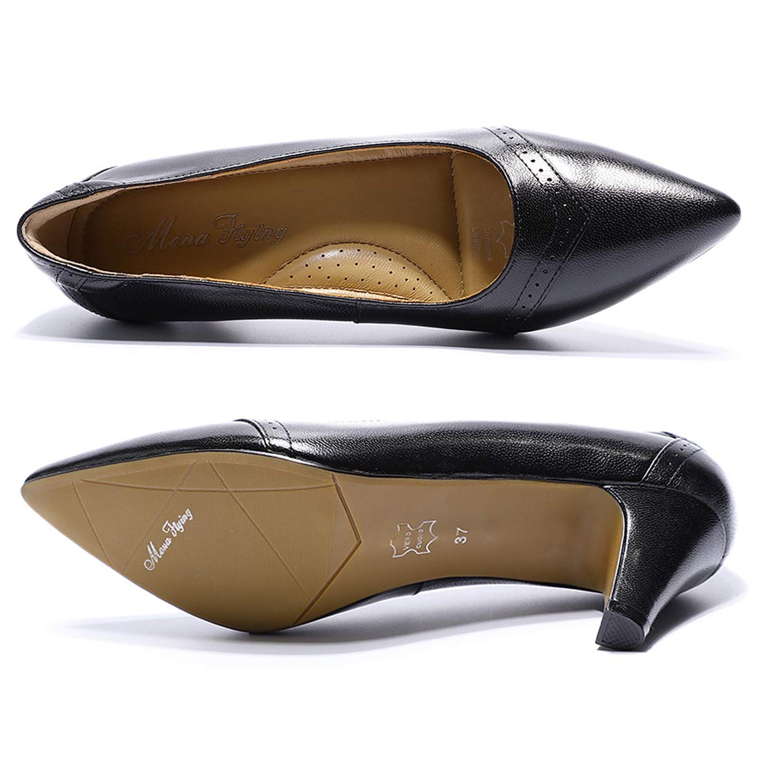 Women's Leather Pointed Toe High Heel Pumps - Comfortable Dress Shoes for Office & Work | Dark Black Professional Ladies Heels for Business, Formal Events & Special Occasions