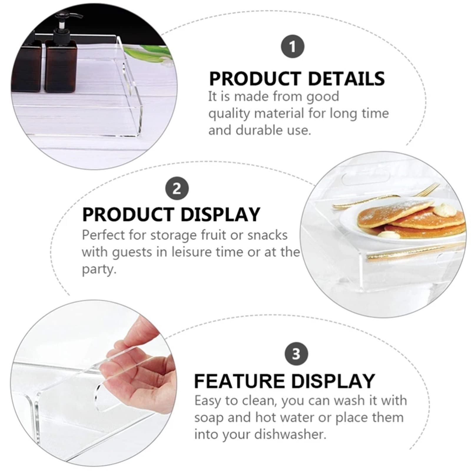 Clear Acrylic Serving Tray - Multipurpose Snack Plate & Storage Organizer for Bathroom Towels, Jewelry, Office Supplies - Perfect for Home, Kitchen, Office Use (Transparent)