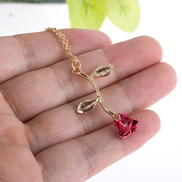 Beauty & The Rose Necklace - Elegant Floral Jewelry for Women, Perfect for Valentine's Day, Anniversary & Romantic Date Nights