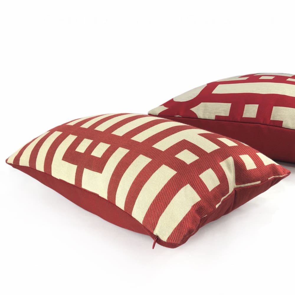 Rialto Red Beige Geometric Lattice Pillow Cover - Modern Home Decor for Living Room, Bedroom & Sofa - 18x18 Inch Square Throw Pillow Case