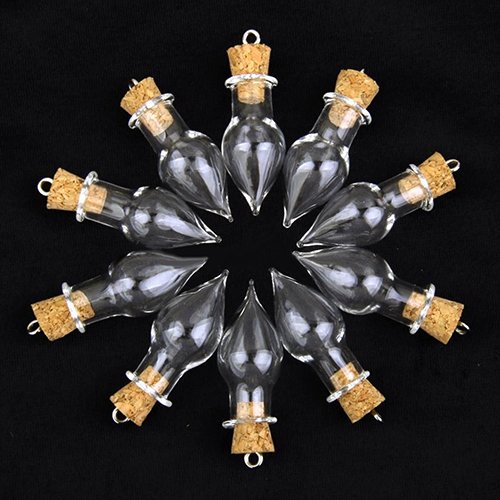 SoundsBeauty 10-Piece Tear Drop Glass Bottles with Cork Stoppers - DIY Pendant Necklace Kits, Wish Bottles for Crafts, Wedding Favors & Home Decor - Perfect for Jewelry Making, Party Favors and Gift Giving