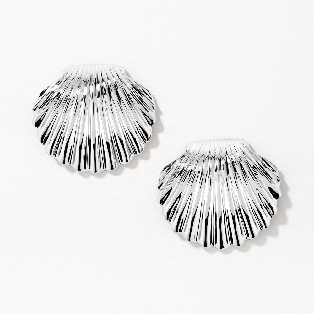 Silver Shell Stud Earrings for Women - Dainty Beach Jewelry for Everyday Wear & Summer Outfits
