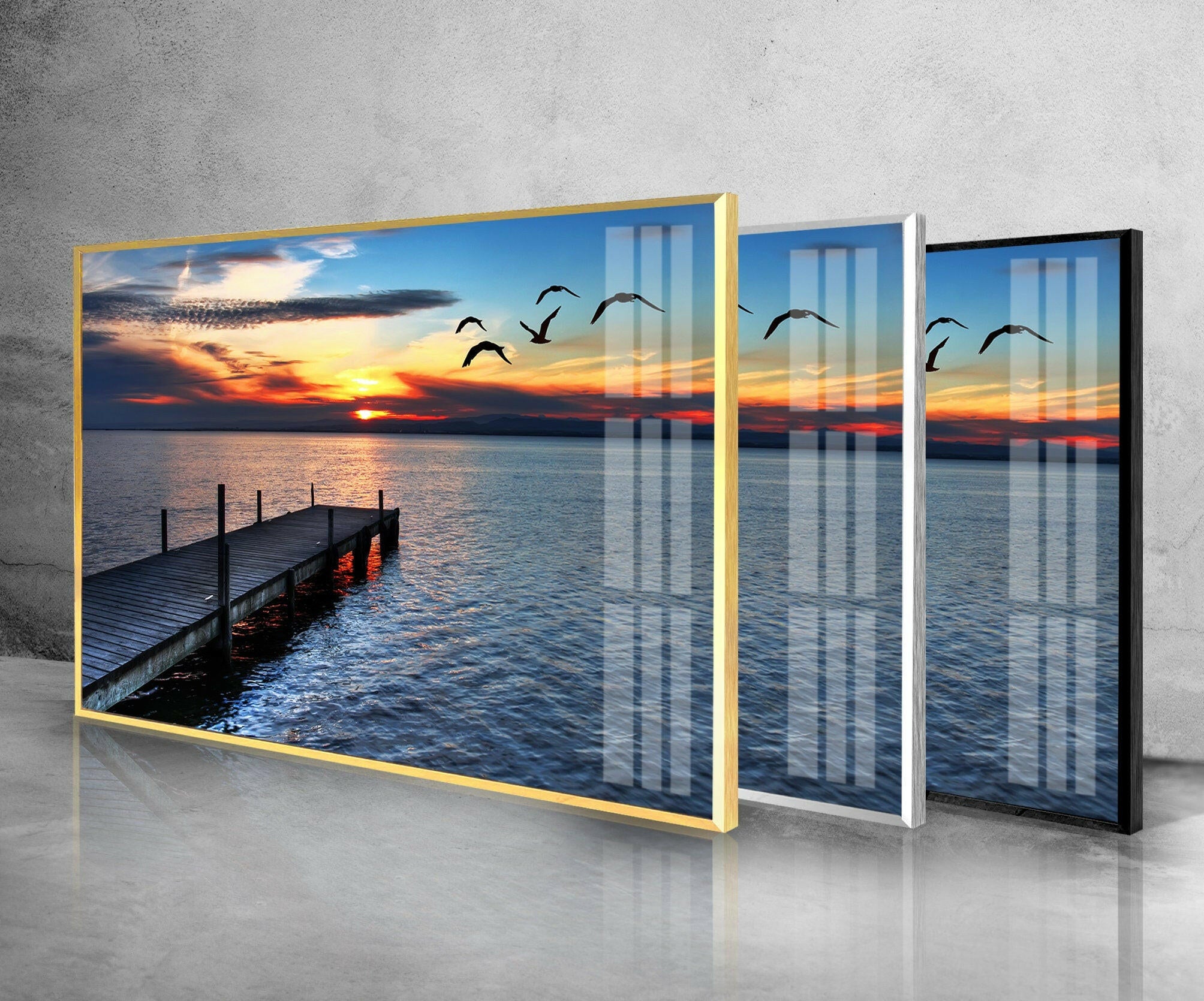 Sunset Birds Flock Glass Wall Art - Stunning Home & Office Décor for Living Room, Bedroom, or Entryway