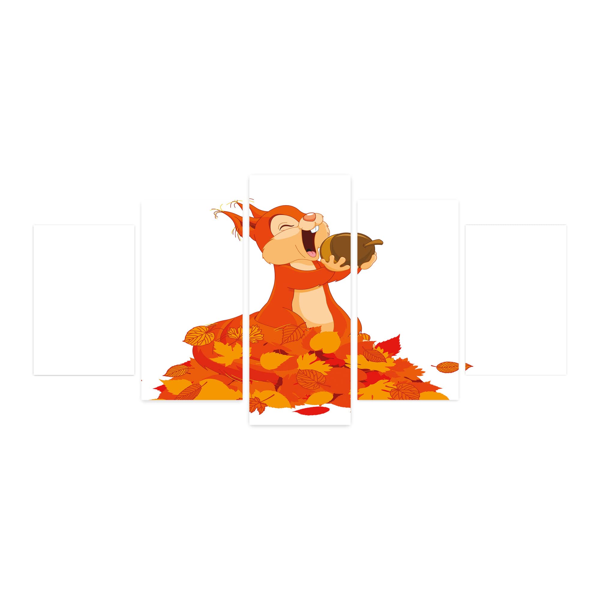 Ambesonne 5-Panel Acrylic Glass Wall Art - Squirrel Eating Nut on Autumn Leaves, Modern Home Decor for Living Room, Bedroom & Dorm, 60