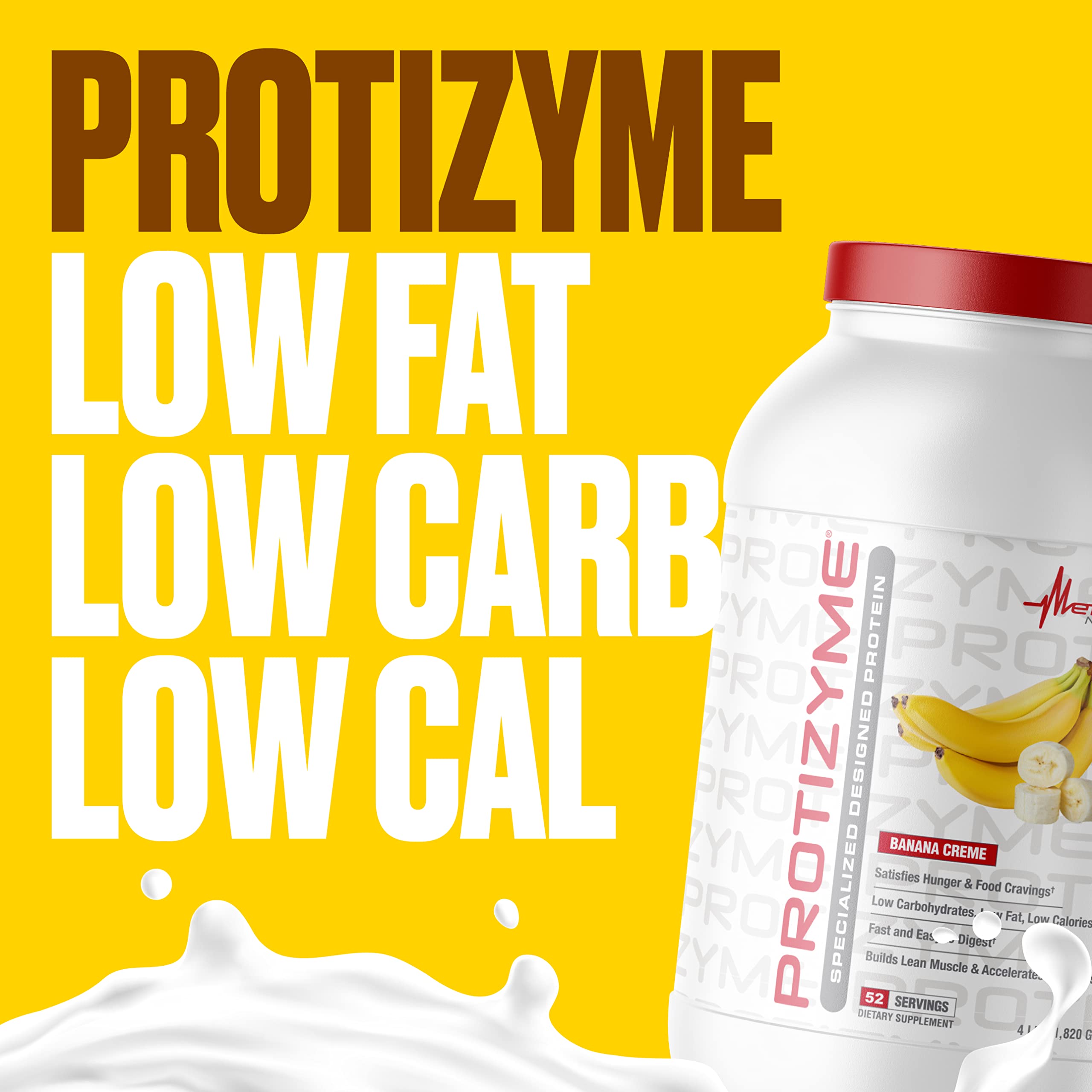 Metabolic Nutrition Protizyme 100% Whey Protein Powder - High Protein, Low Carb & Fat with Digestive Enzymes - 24 Vitamins & Minerals - 4lb (52 Servings) for Muscle Recovery & Post-Workout Nutrition
