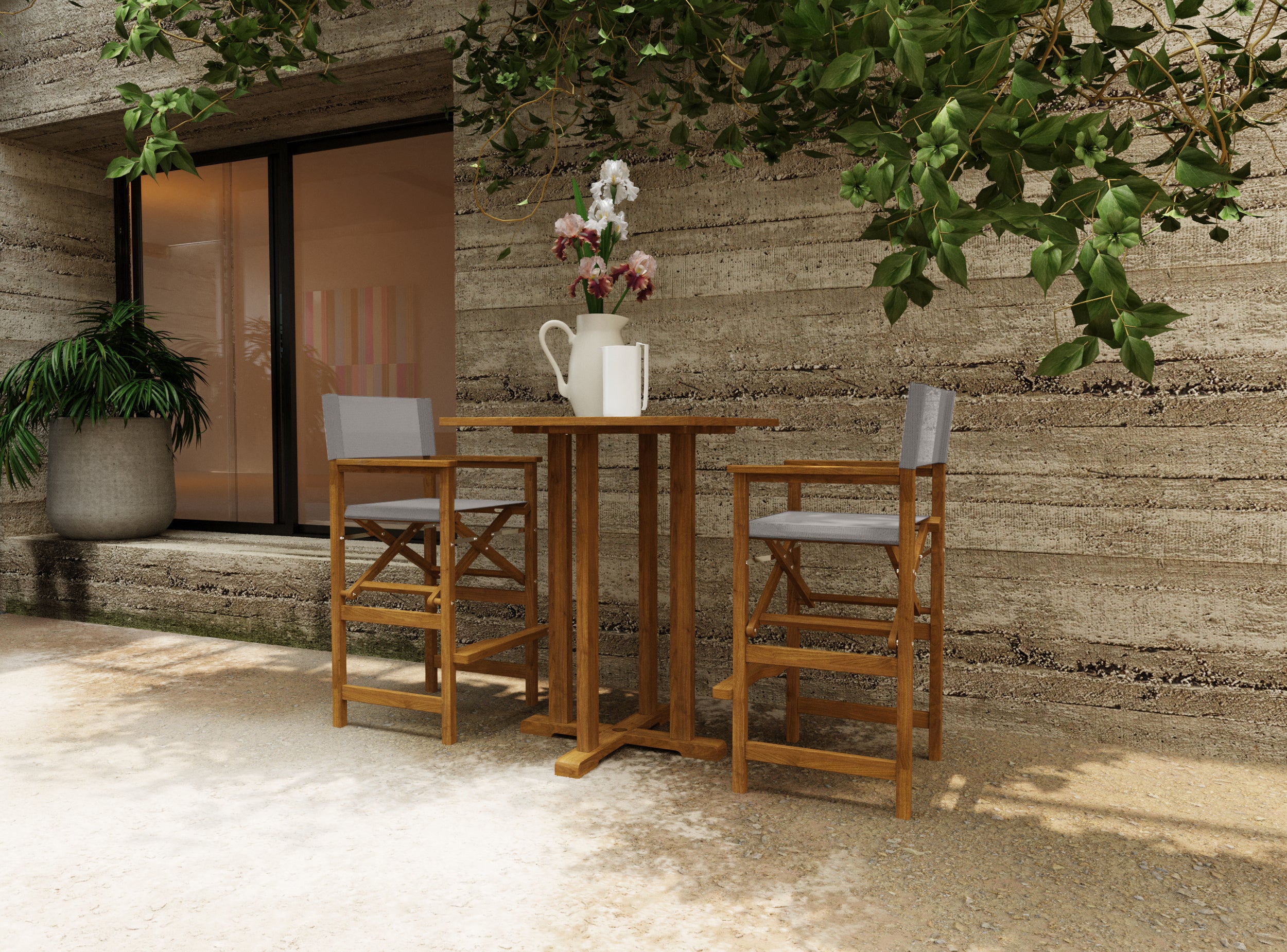 Premium Teak Outdoor Bar Height Dining Armchair - Weather-Resistant Taupe Patio Furniture for Poolside, Deck & Garden Entertaining