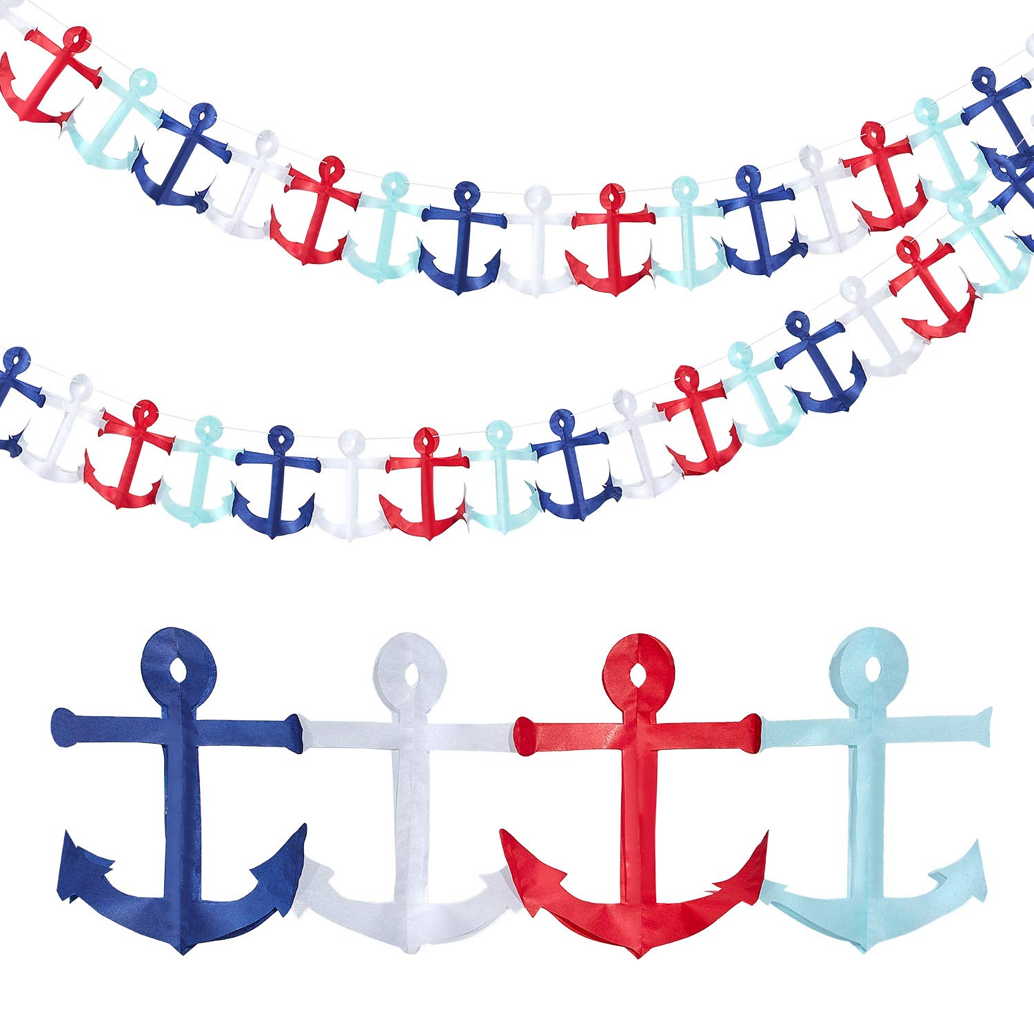 65ft Nautical Garland Cruise Birthday Decorations - Triangle Flags Hanging Banner for Baby Shower, Wedding, Party, Mantel, Home, Outdoor & Garden (2 Pieces) - Perfect for Beach Themed Parties, Boat Events & Coastal Home Decor
