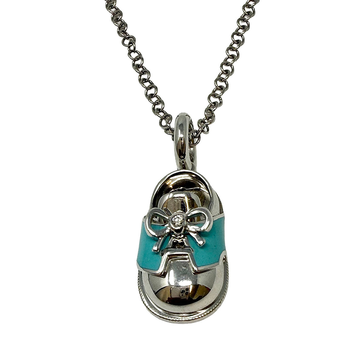 Aaron Basha 18K White Gold Chain with Blue Enamel Saddle Shoe Pendant - Elegant Jewelry Gift for Women, Perfect for Birthdays, Anniversaries & Special Occasions