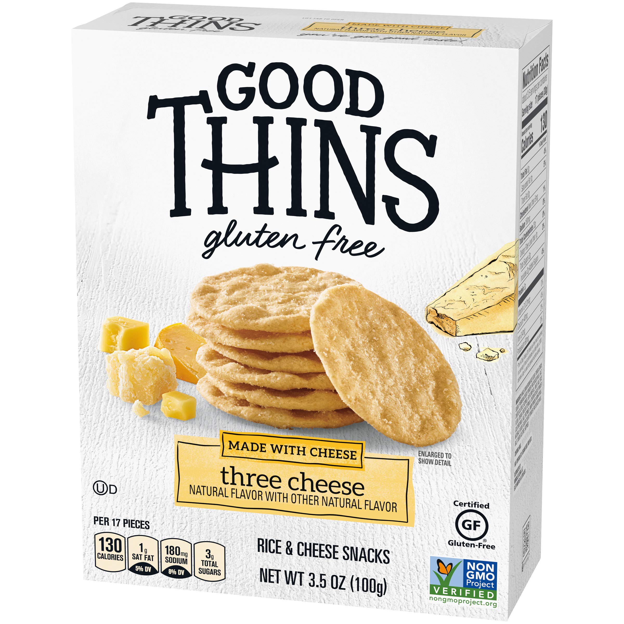 Gluten Free Three Cheese Rice Crackers - Good Thins Snacks, 3.5 oz | Perfect for Lunchboxes, Party Platters & Healthy On-the-Go Snacking