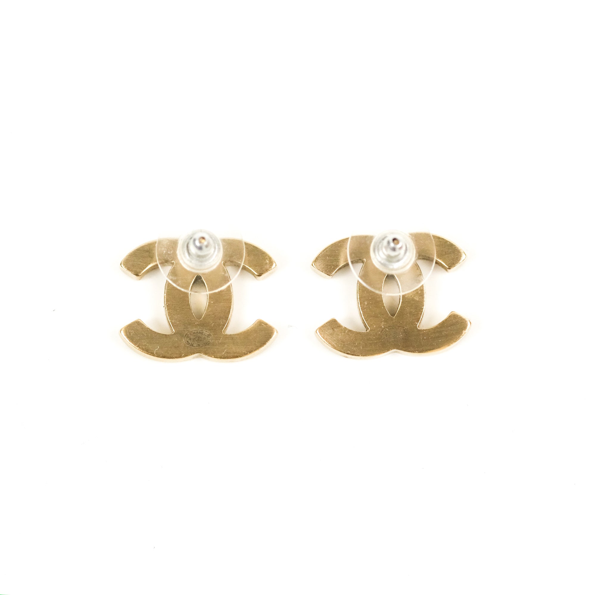 Chanel CC Black Leather Earrings with Matte Gold Tone - 12P Set for Women | Luxury Fashion Jewelry for Parties, Weddings & Everyday Elegance