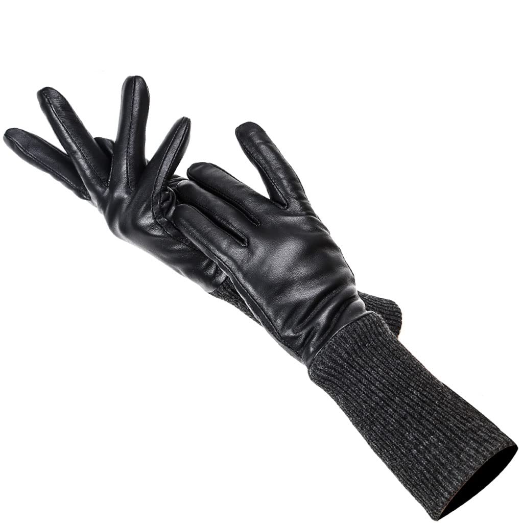 Premium Black Genuine Leather Gloves for Women - Soft Sheepskin Winter Gloves with Warm Lining (Size 6.5) | Elegant Fashion Accessory for Cold Weather, Driving, and Outdoor Activities