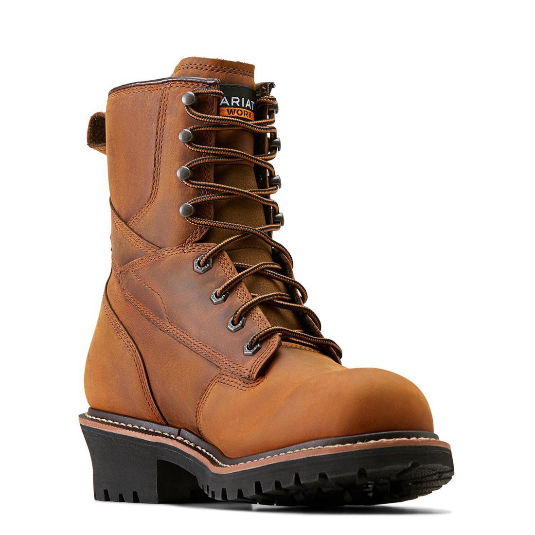 Logger Shock Shield Soft Toe Waterproof Work Boots for Men - Copper Brown - Ideal for Construction, Hiking & Outdoor Activities