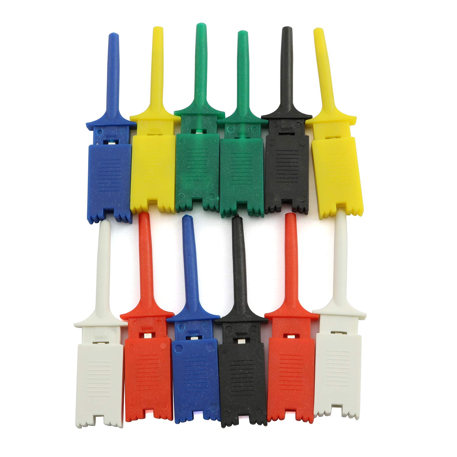 12-Pack Flat Test Hook Clips for Multimeter Electrical Testing - Small Probe Grabber Clamps (6 Colors) - Perfect for Circuit Board Repair, DIY Electronics & Electrical Projects