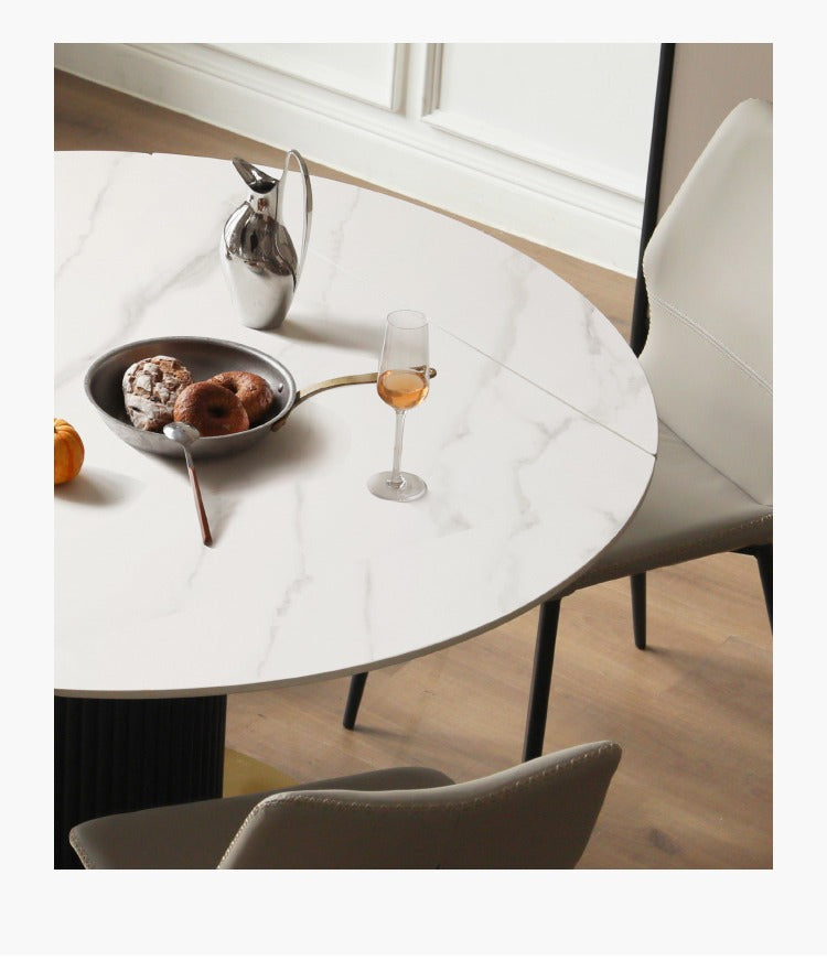 Solid Oak Wood Round Extendable Dining Table with Rotating Lazy Susan - Light Luxury Rock Board Design for Modern Kitchen & Dining Room