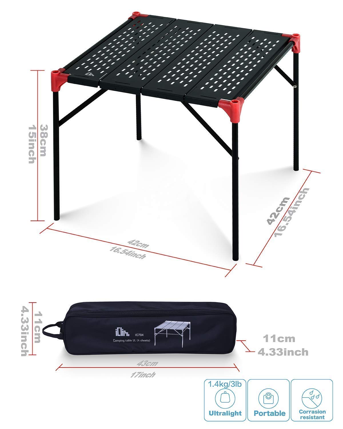 iClimb 2 Extendable Folding Tables with 1 Pack Connecting Plates & 2 Lantern Hangers - Ultralight Compact Portable for Camping, Backpacking, Beach, Concert, BBQ Party | Perfect for Outdoor Picnics, Tailgating & Home Use